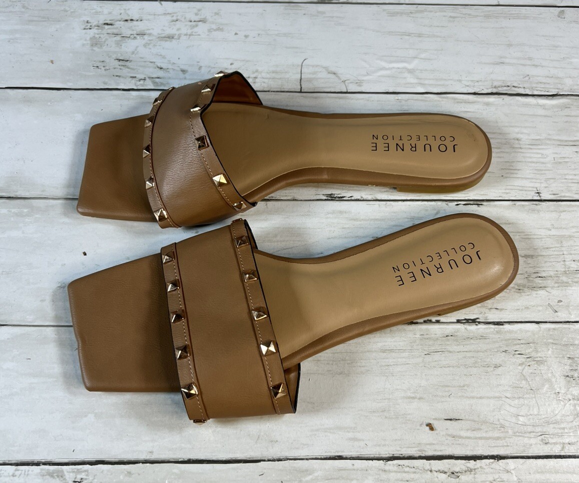 Journee Collection Women’s Size 11 Tru Comfort Foam™ Tan Studded Sandals Slides