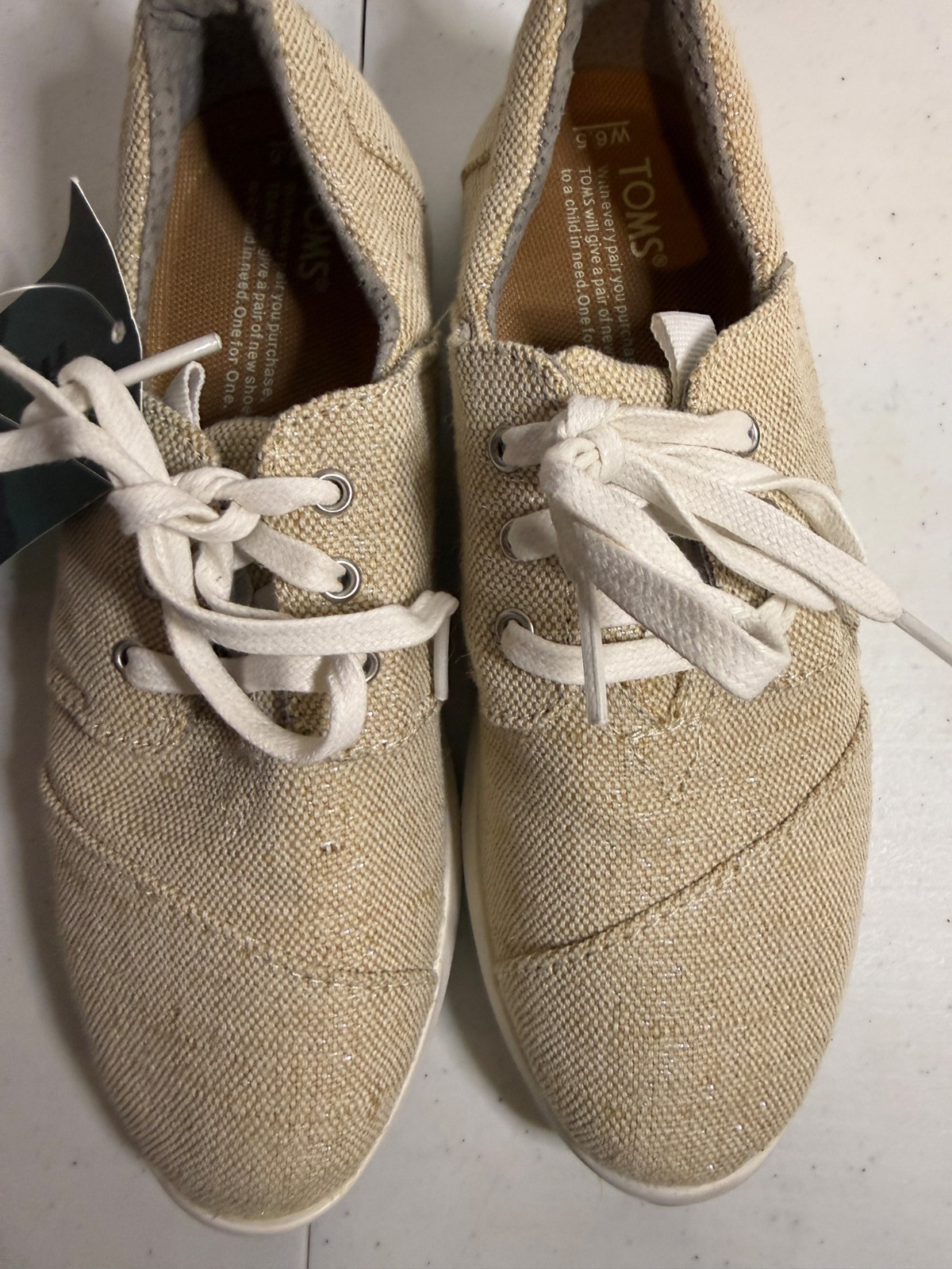 TOMS Womens Del Rey Natural Metallic Jute Lace Up Shoes NWT New – 6.5