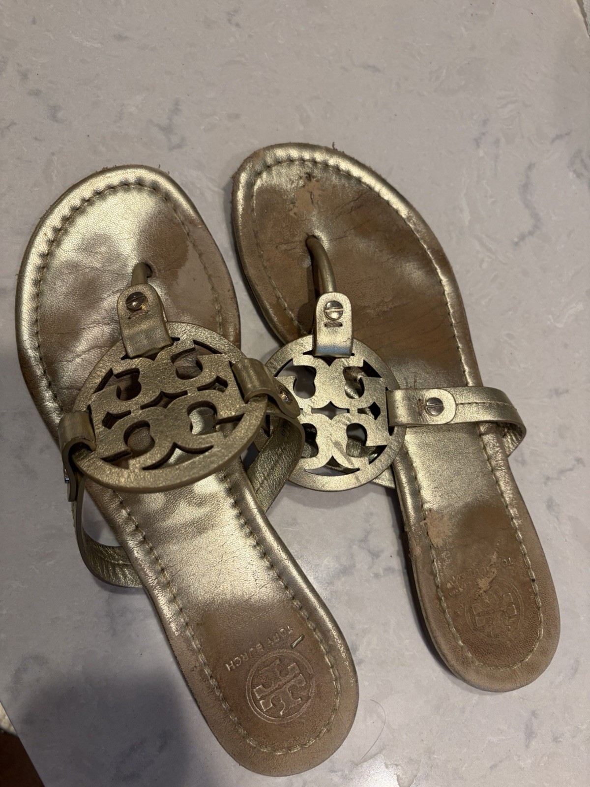 Tory Burch Miller Size 8 Sandals Gold spark