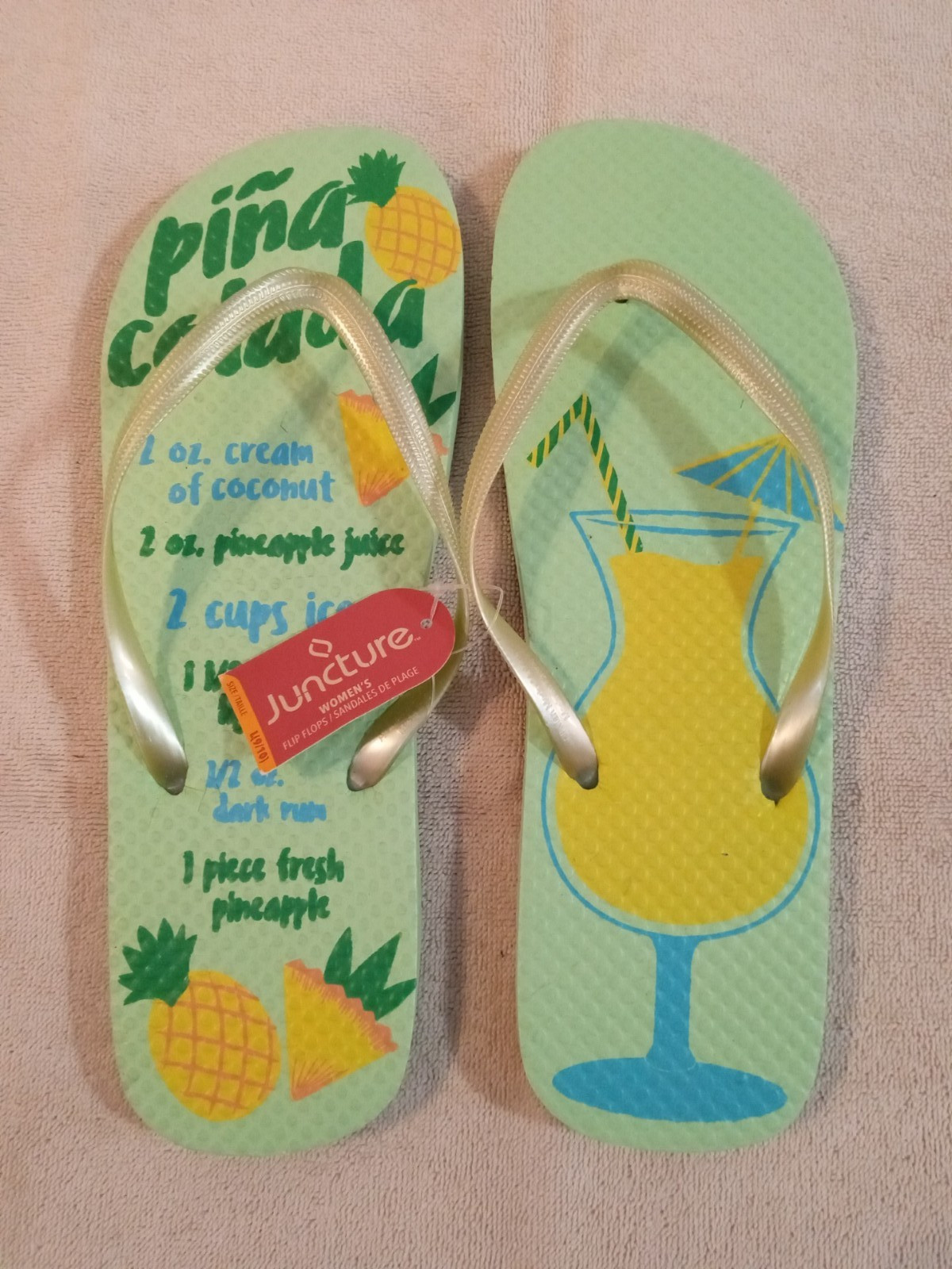 4-Pair Women’s JUNCTURE flip flops size L(9-10) Pina Colada, Pineapples & more