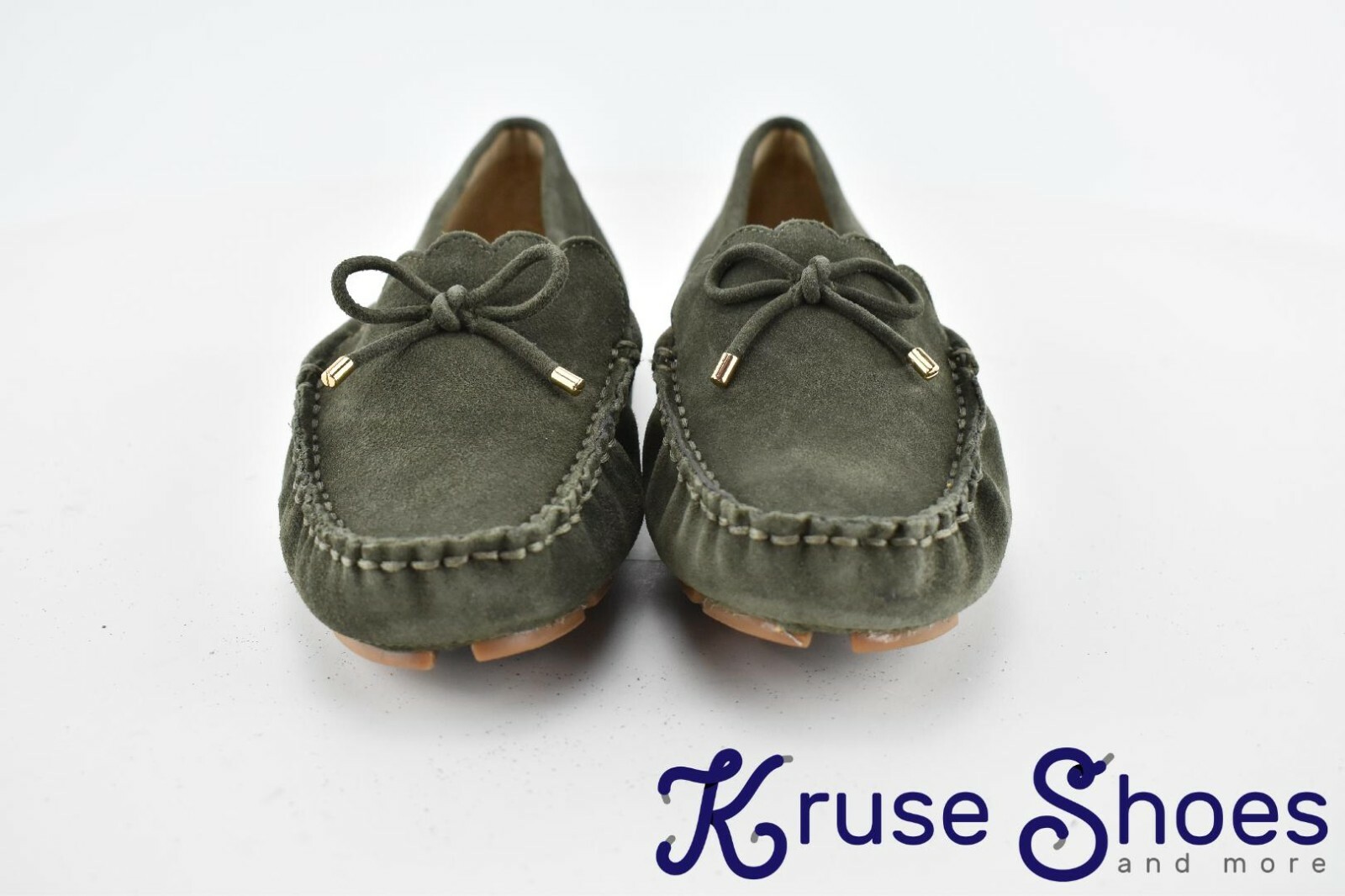 Lands’ End Women’s «Deep Olive» Scalloped Suede Driving Mocs Size 7D