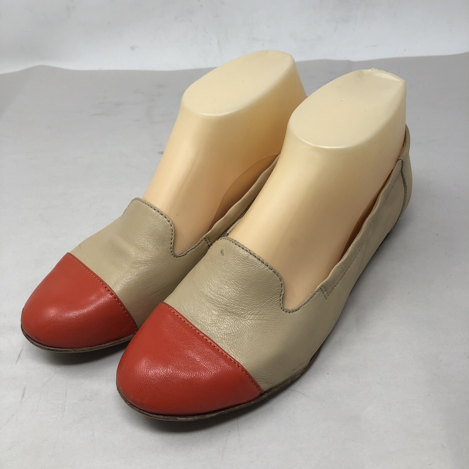 AGL Beige Orange Slip On Shoes Leather Ballet Flats Womens Size 5.5