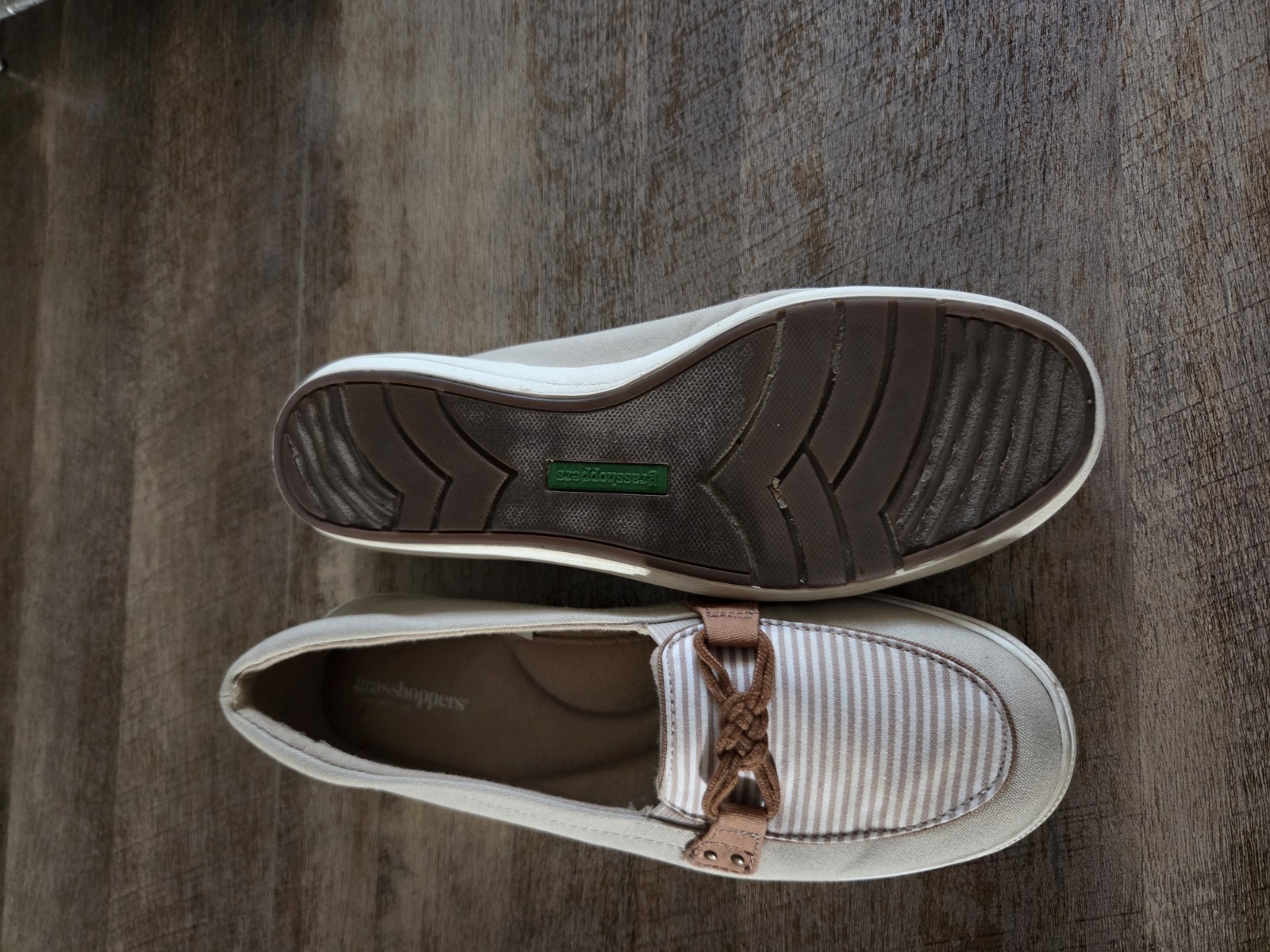 Grasshoppers Women’s Slip-On Canvas Flats Striped Beige/Brown Round Toe US 8M