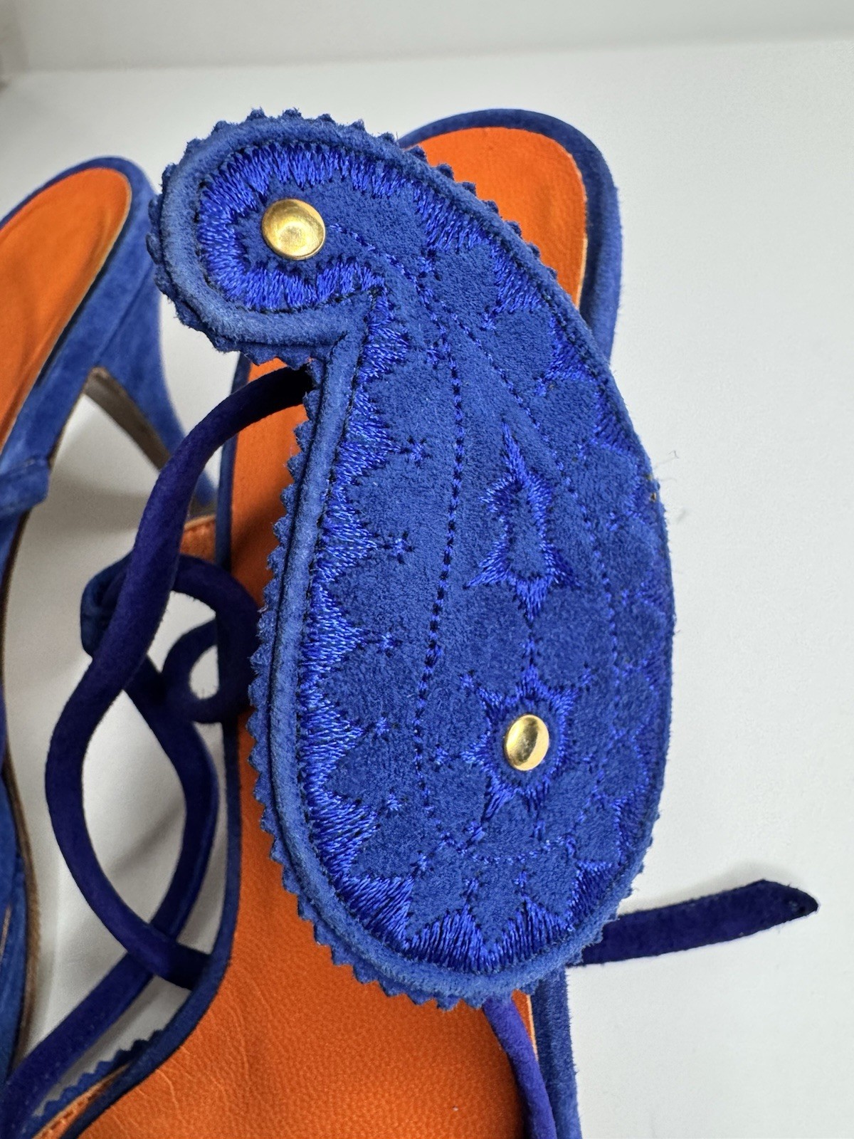 Hermes Sandals Blue Suede Heels Women’s Size 36 USA 6 Used Made In Italy