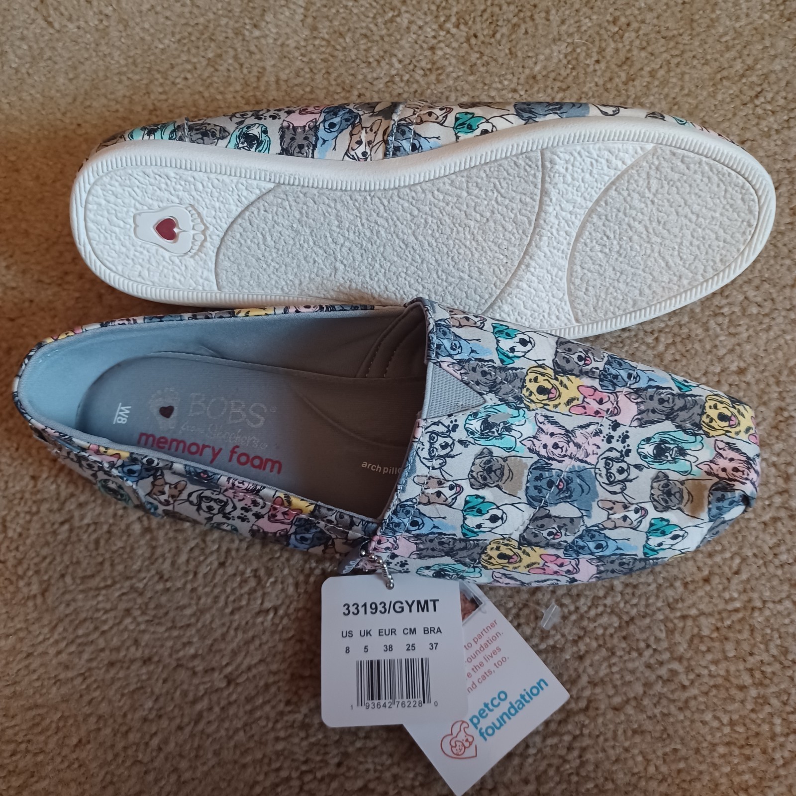 New BOBS by Skechers Woof Wag Dog Party Slip On Flats Shoes Womens Size 8 NWT