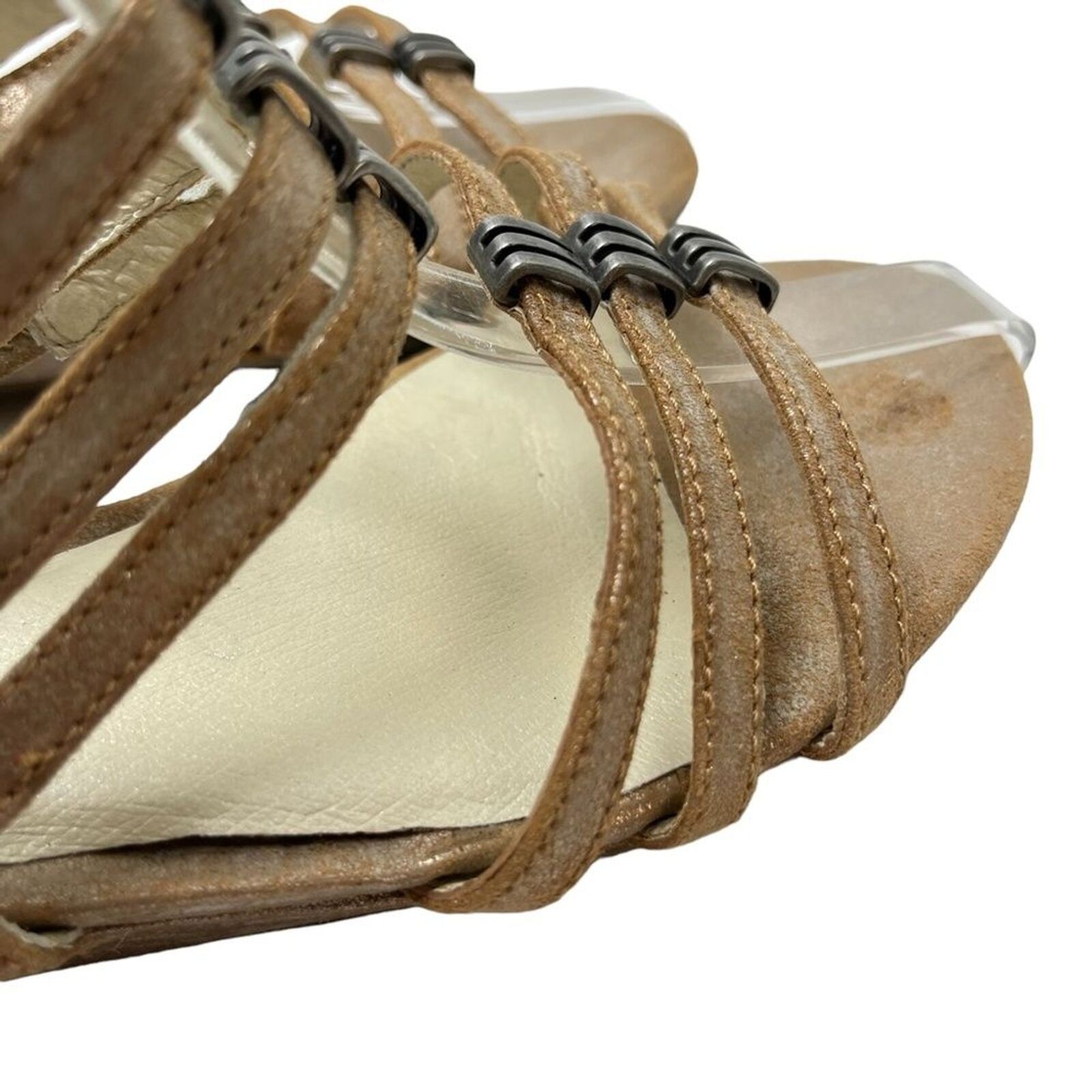 GERRY WEBER Genuine Leather Bronze Sandals Wedges Slingback Beige Shoes 37 / 6.5
