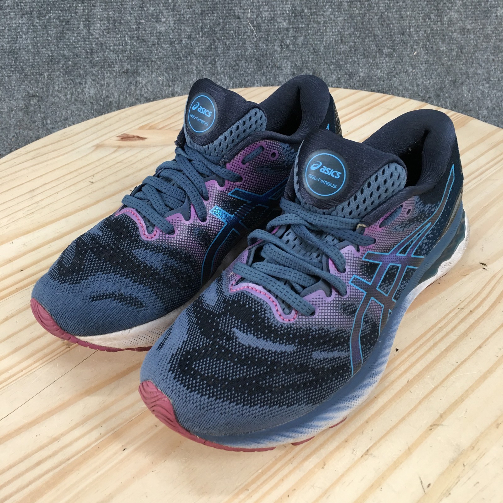 Asics GEL Nimbus 23 Running Shoes Womens 7.5 Wide Blue Purple Lace Up 1012A884