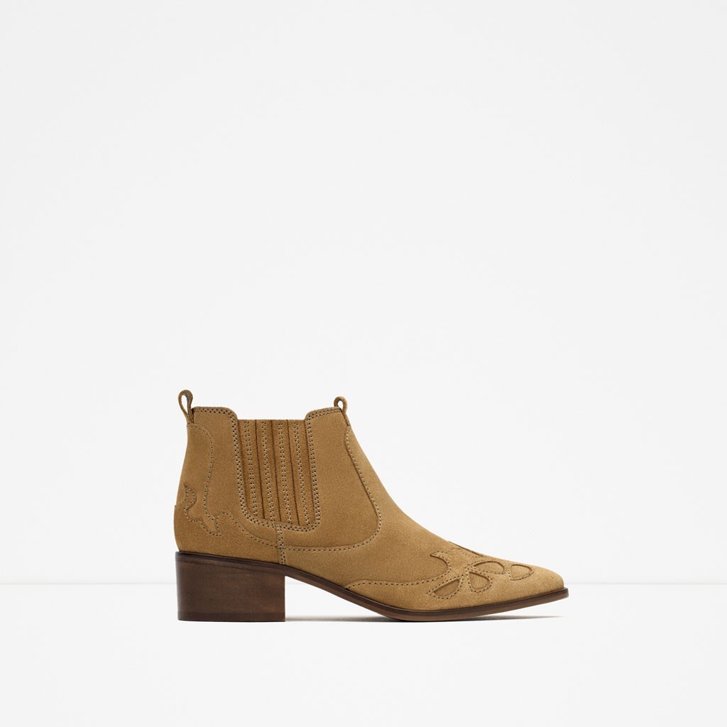 ZARA Women’s Natural Leather Cowboy Block Heel Boots EU 41 NWT 3104/101
