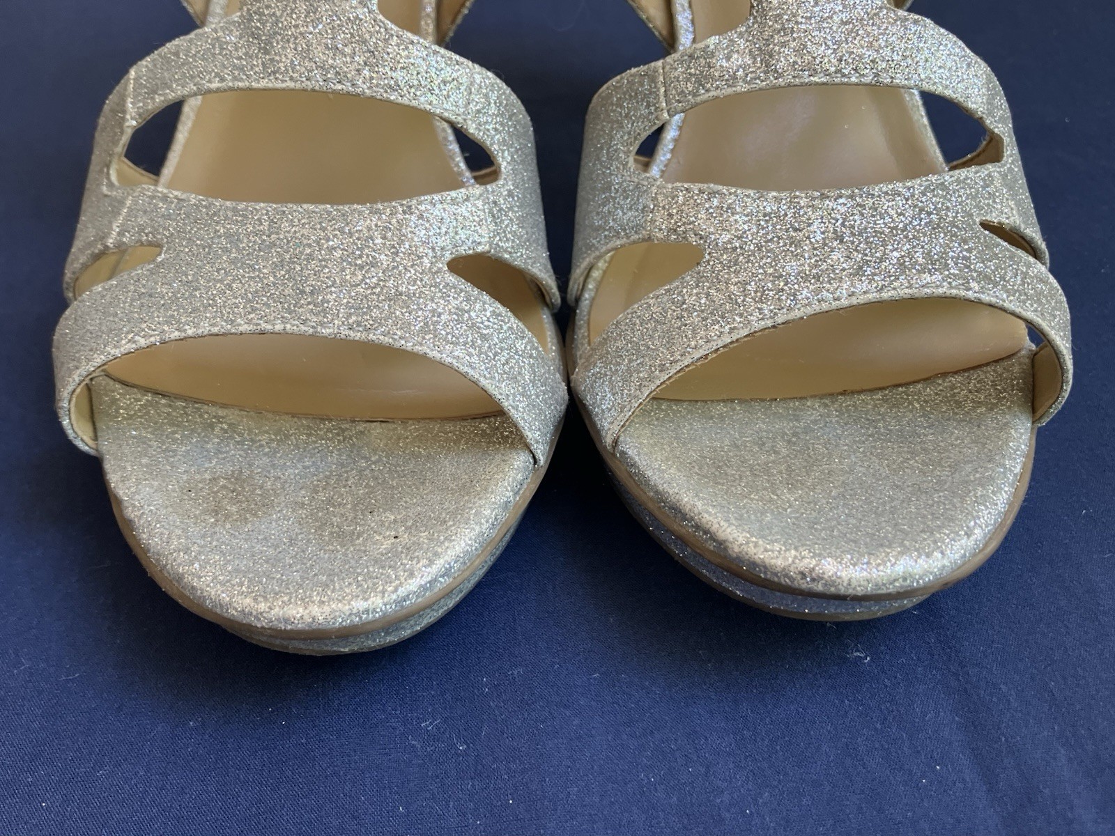 Naturalizer Dianna Silver Sparkle Glitter Strappy Platform Sandals Heels 8.5