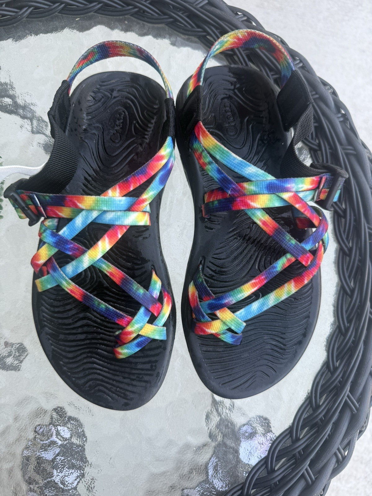 Chaco Women’s Strappy Sandals Black Tie Dye Adjustable Straps US 6