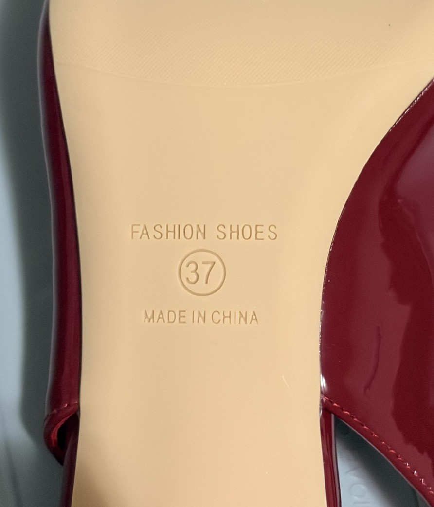 Xin Jing Shoes Women’s Red Patent Leather Pointed Toe Slingback Kitten EU 37
