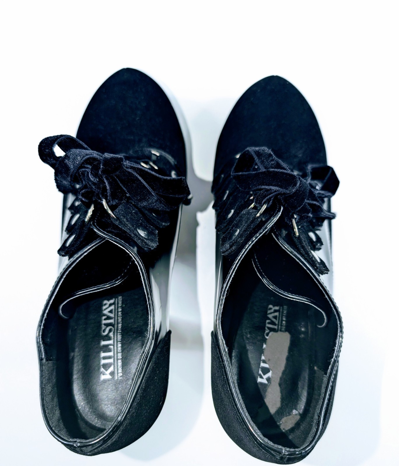 Killstar Bella Platform Heels Black Velvet Patent Gothic Lace Up Pumps Shoes Sz7