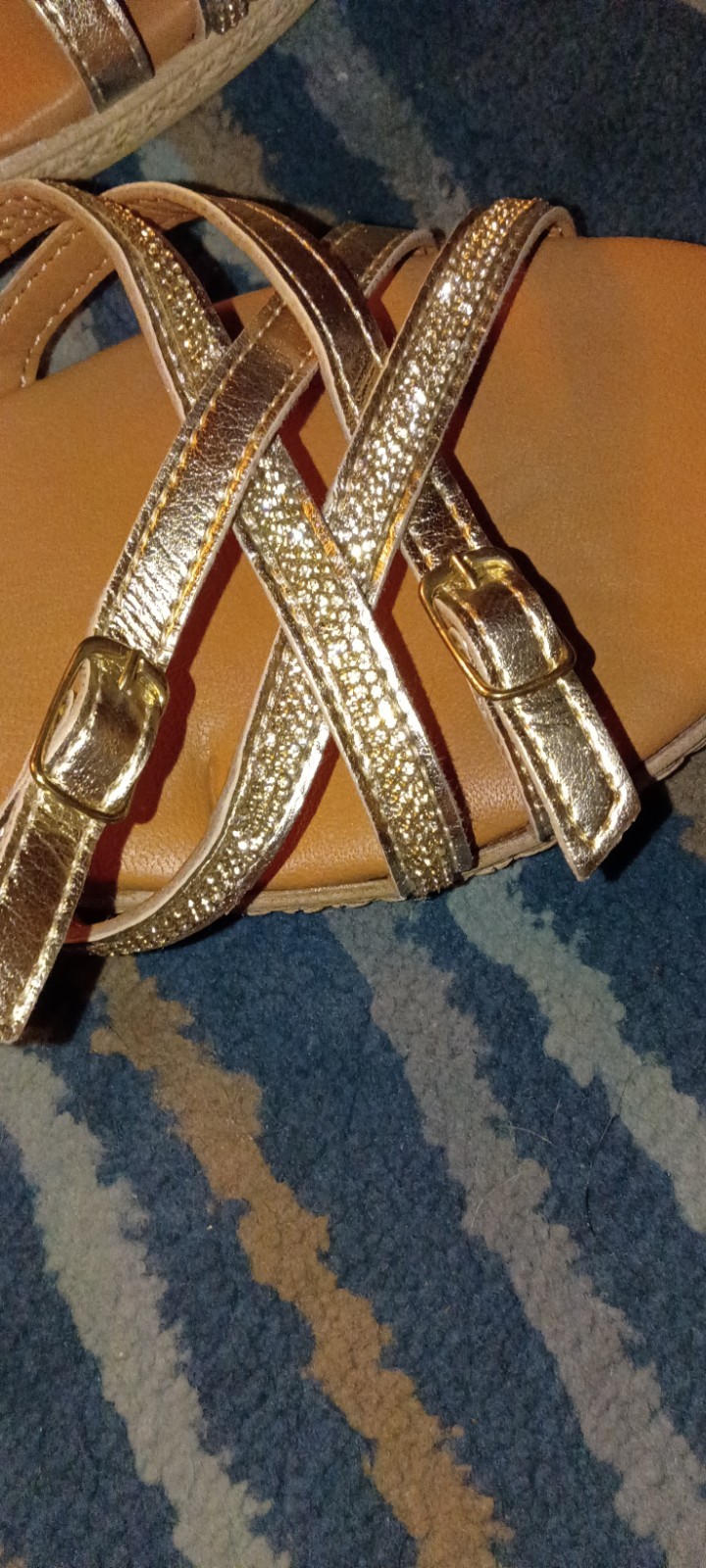 Mariella Women’s 8 Gold Rhinestone Sandals Shoes Made In Italy