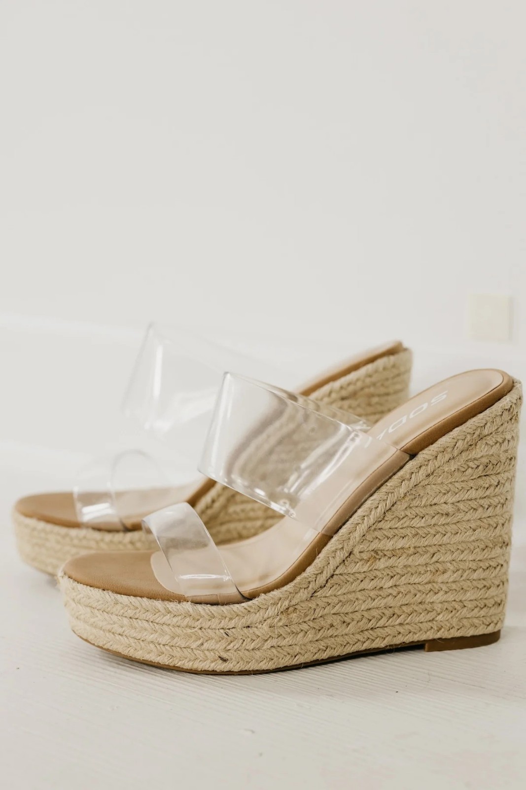 NEW Transparent Clear Open Toe Raffia Espadrille Sandal Shoe Platform Wedge Heel