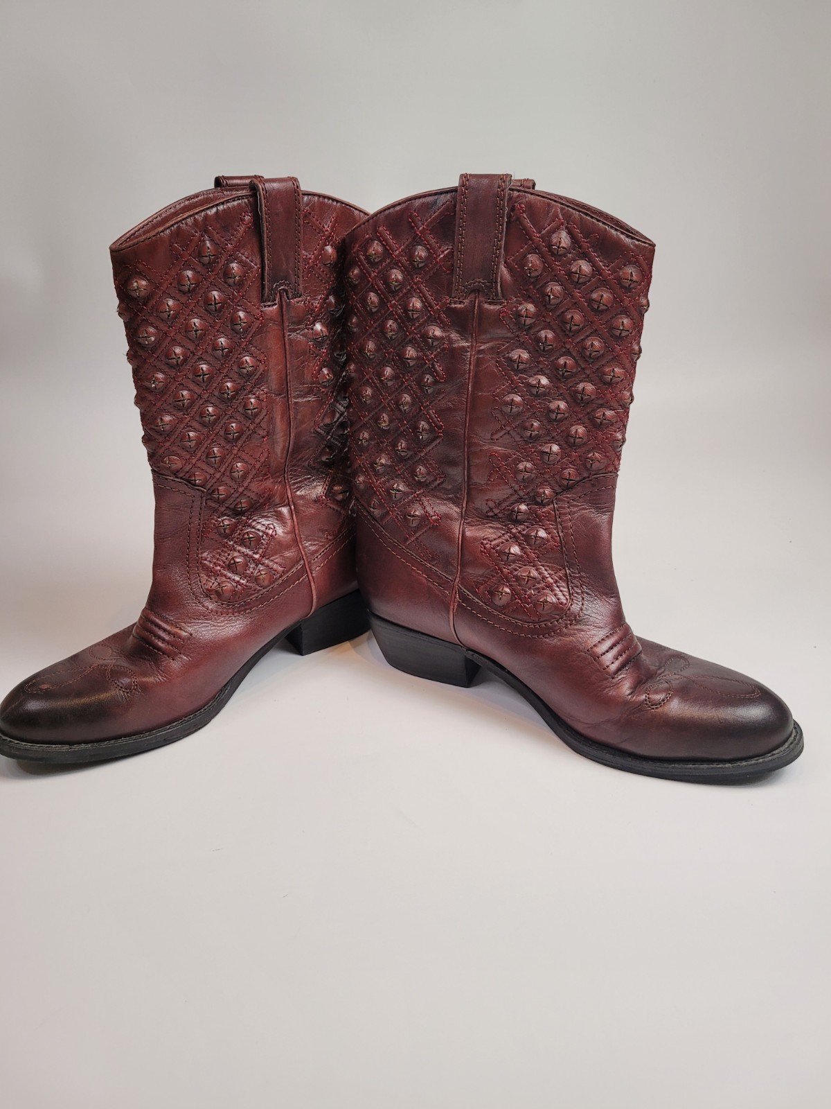 LUCKY BRAND MADONNA CORDOVAN TYE DYE MAROON RED LEATHER COWBOY HEEL BOOTS 9M