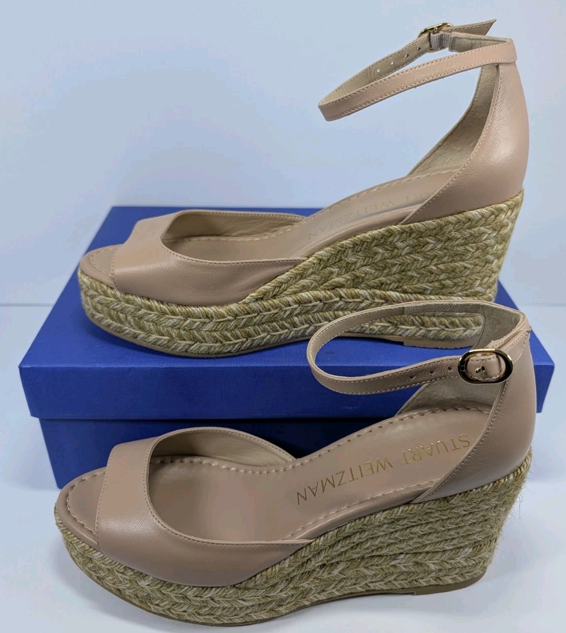 Stuart Weitzman Nudistia Espadrille Wedge Women’s 8.5B Adobe Leather NEW in Box