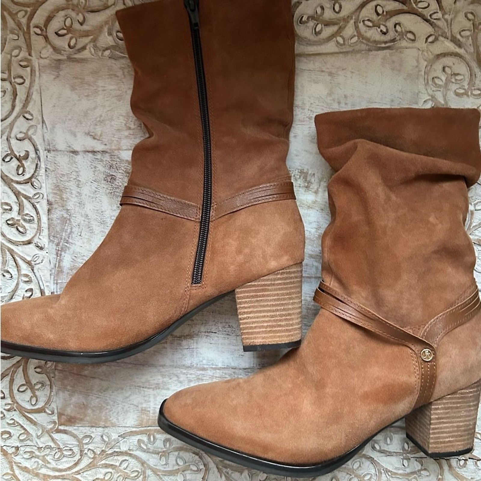Boho Western Leather Suede Slouchy Boot Size 10 Tan Bootie Jatarea Omi Neutral