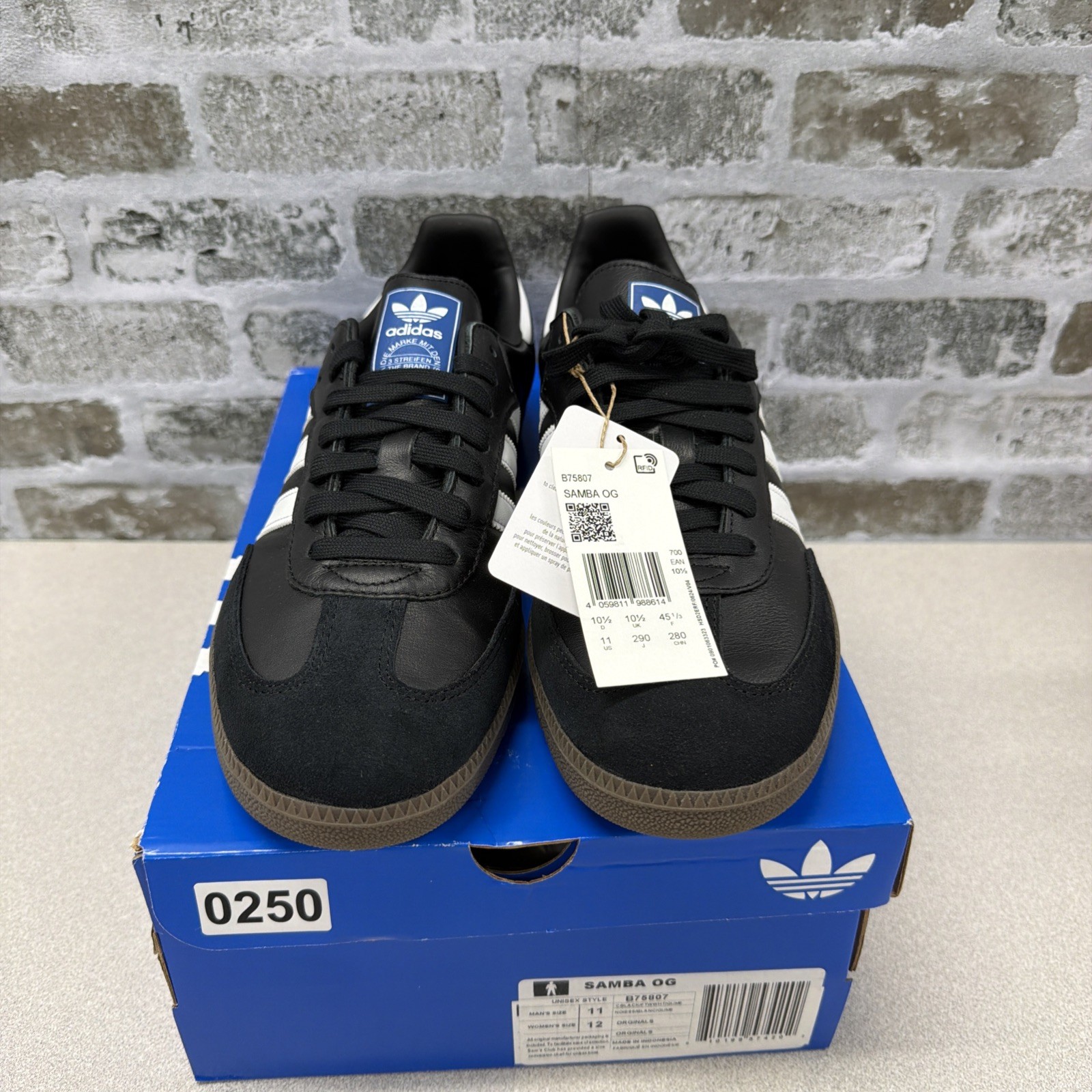 Adidas Black Samba OG Size M11 W12 B75807 *New