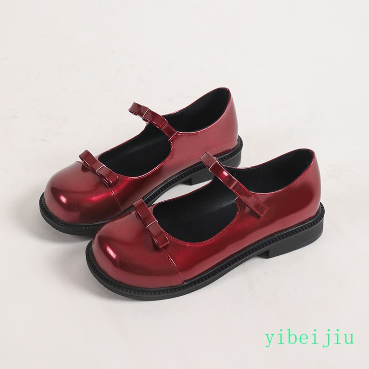 Womens Ladies Mary Jane Leather Shoes Bowknot Patent Leather Casual Loafers New