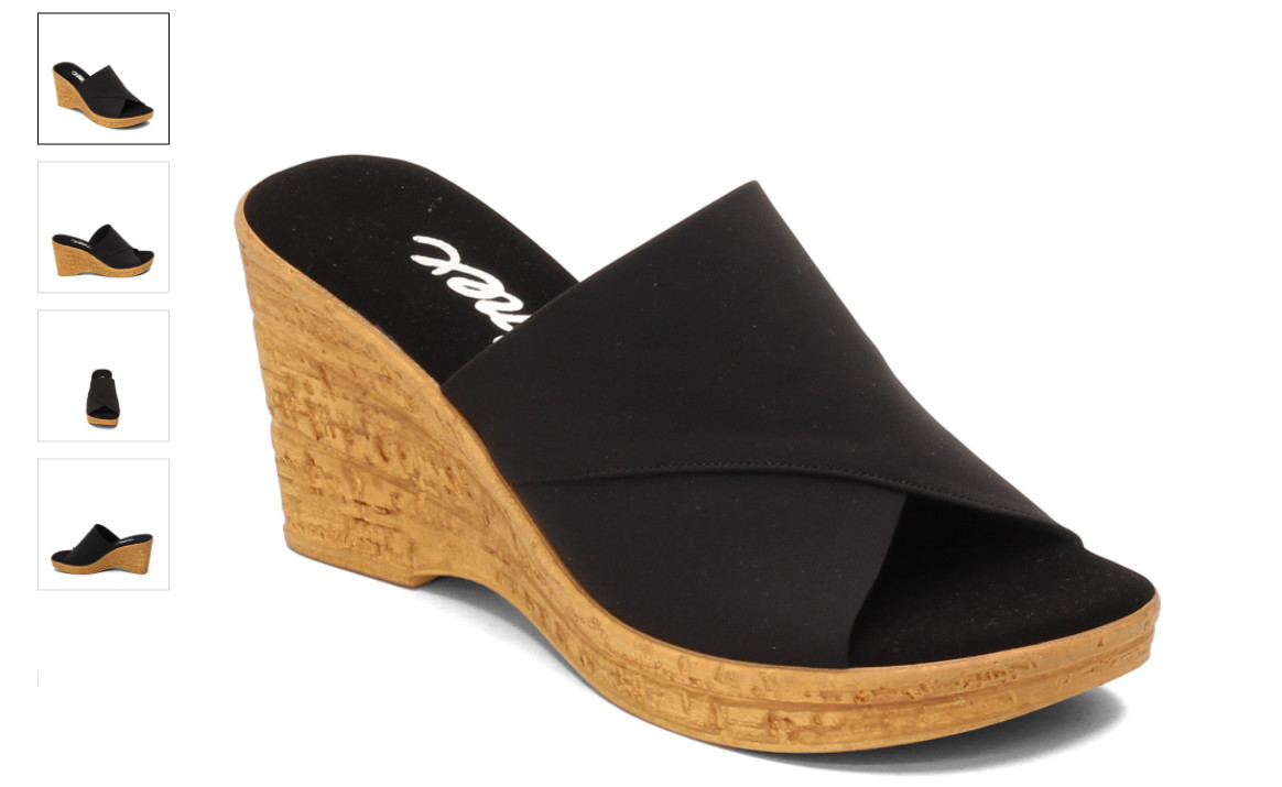 Onex Christina Black Elastic on Cork Wedge Sandal Women’s sizes 5-11/NEW!!!