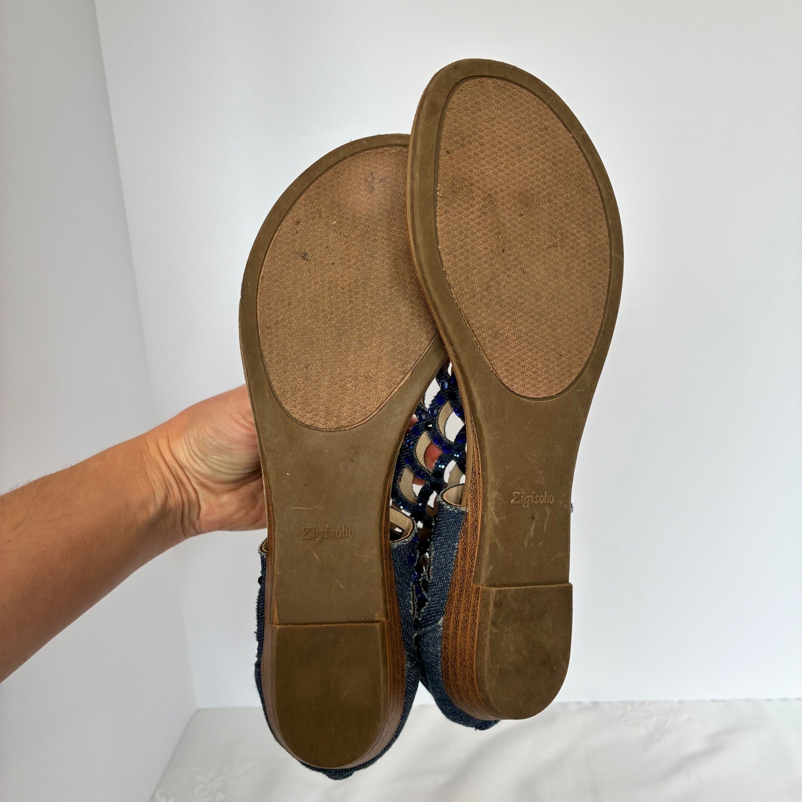 Zigi Soho Blue Denim Rhinestone Sandal Caged Gladiator Thong Boho Festival Y2K
