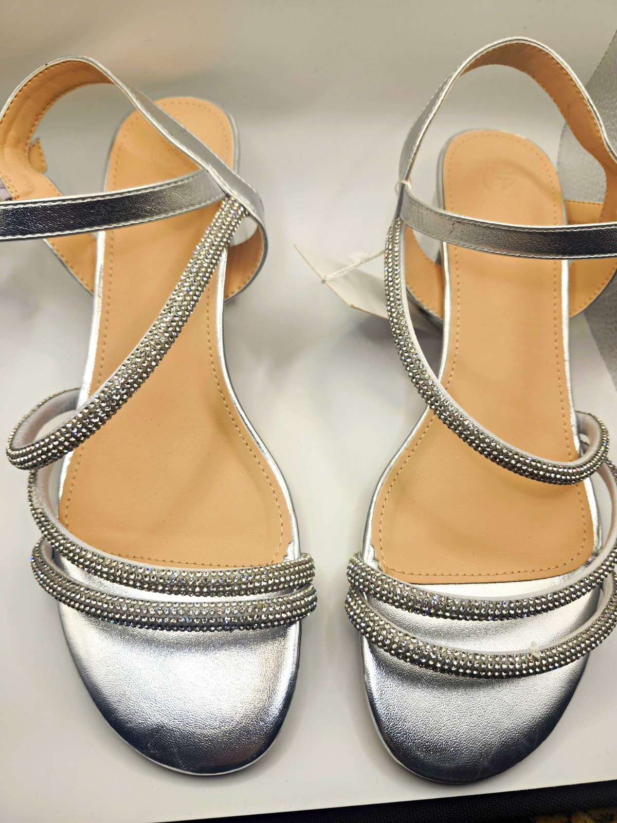 Women’s Silver Sparkly Rhinestone Ankle Strap Low Chuncky Heel US 8.5 EU 41