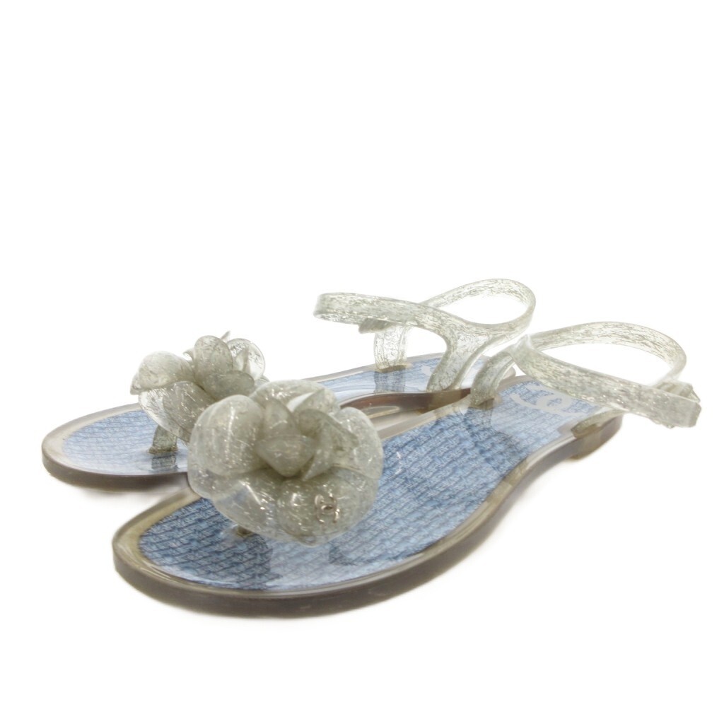 CHANEL Sandals Camellia Cocomark Strap Blue Women’s Size EU35/US4.5