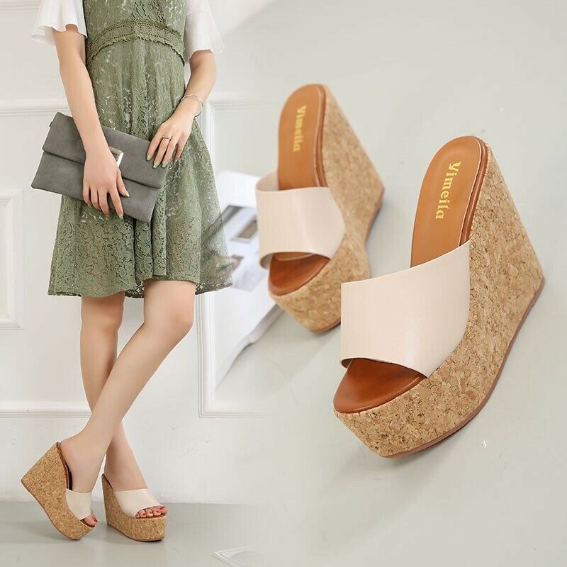 Women High Cork Wedge Summer Sandals High Heels Platform Shoes Slipper Comfy