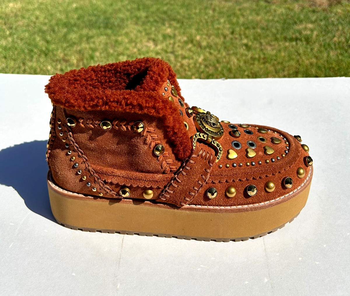 Kurt Geiger London Mansion Platform Boots 11 EU 42 Brown Studded $348 NEW