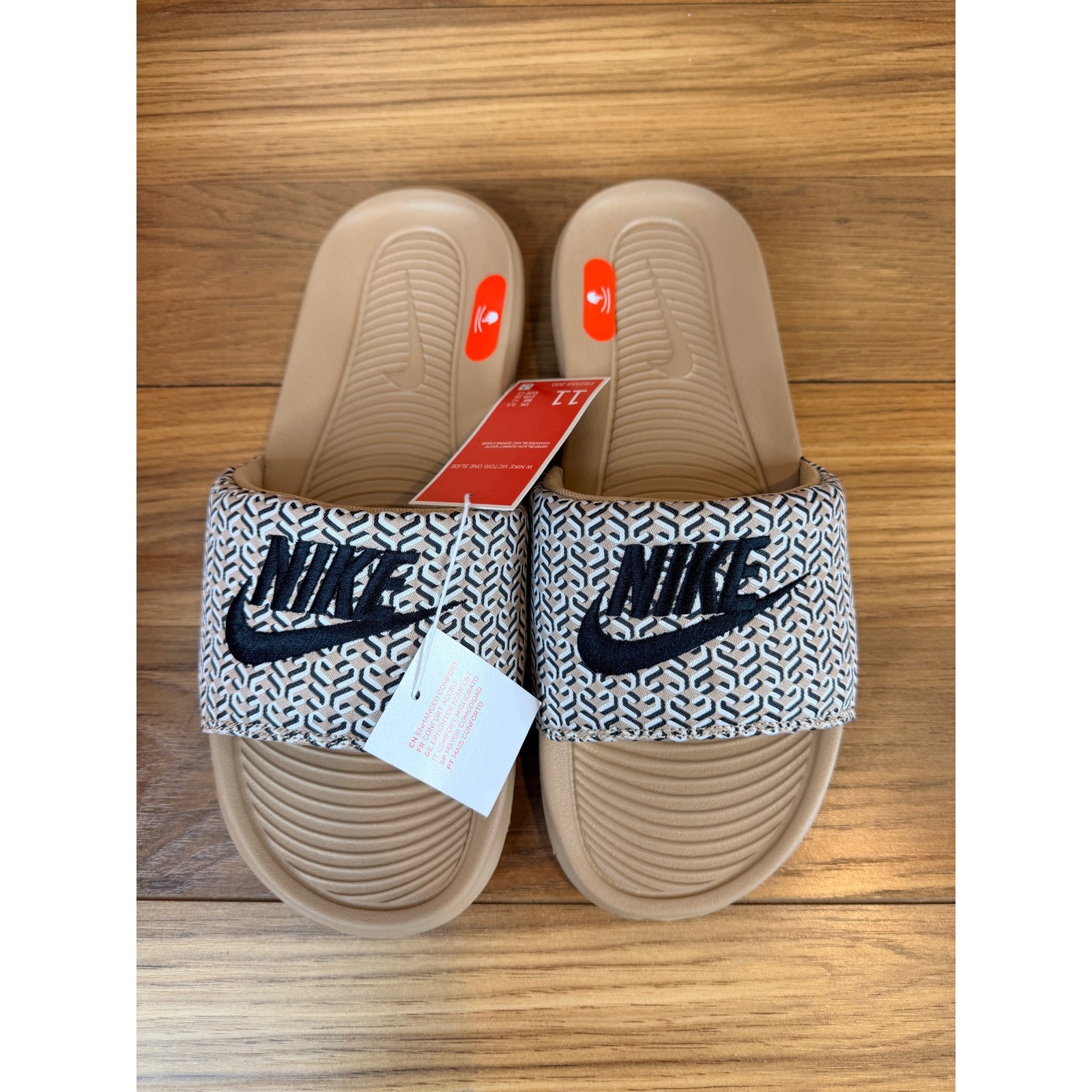 Nike Victori One Slide Womens 11 Hemp Black Summit White FB2558-200 Sandals
