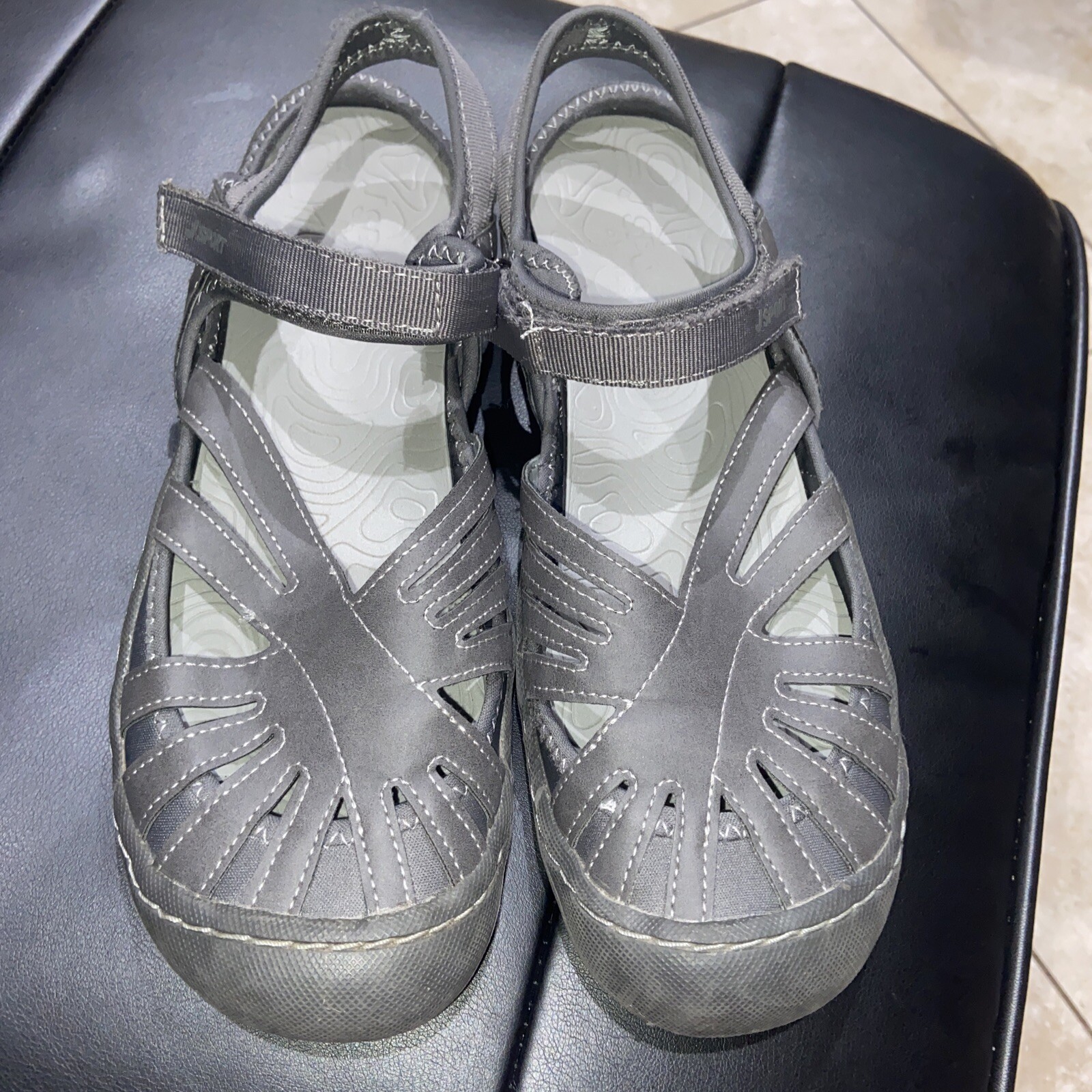 JBU JSport Poppy Sandal Gray Poppy Ladies Hook & Loop Closure Size 8.5