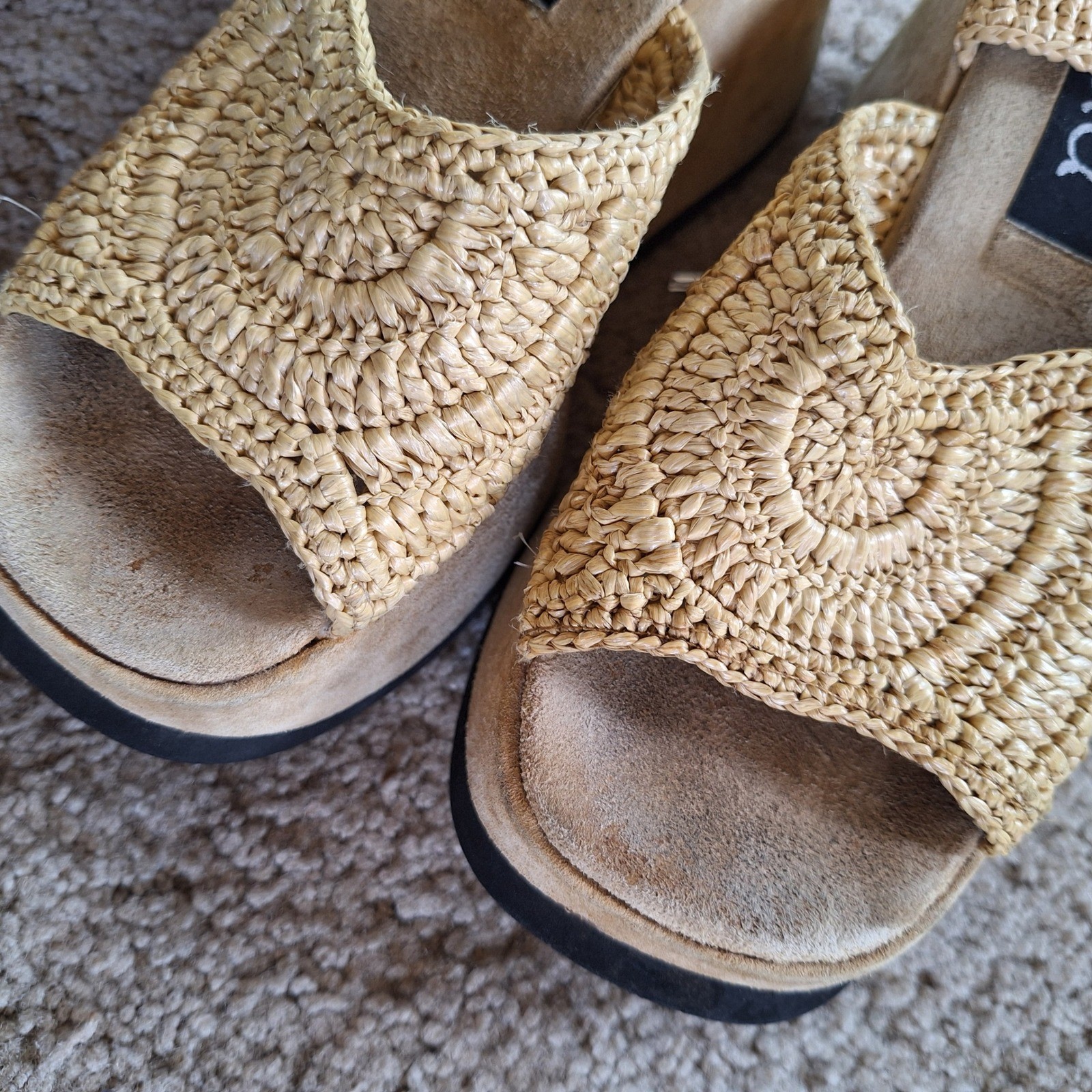 Mudd Vintage Y2K Crochet Platform Sandals Ankle Strap Straw Raffia Boho READ