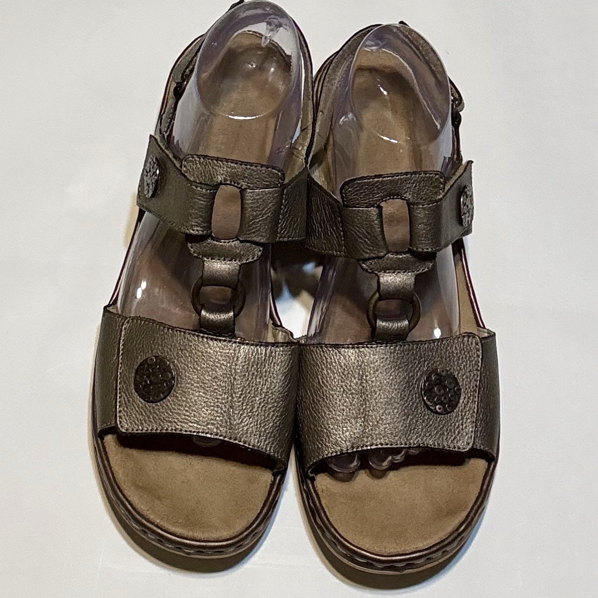 Rieker Women’s Leather Comfort Sandals Metallic Pewter Hook Loop EU 42 US 11