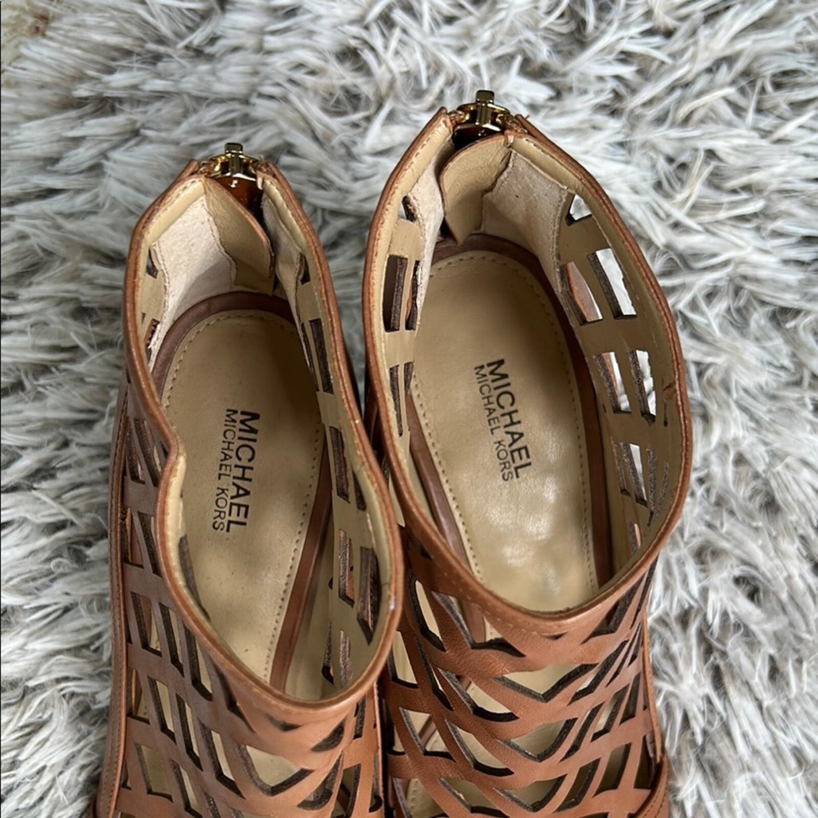 Michael Kors Brown Heeled Graham Sandals with Cutout Design