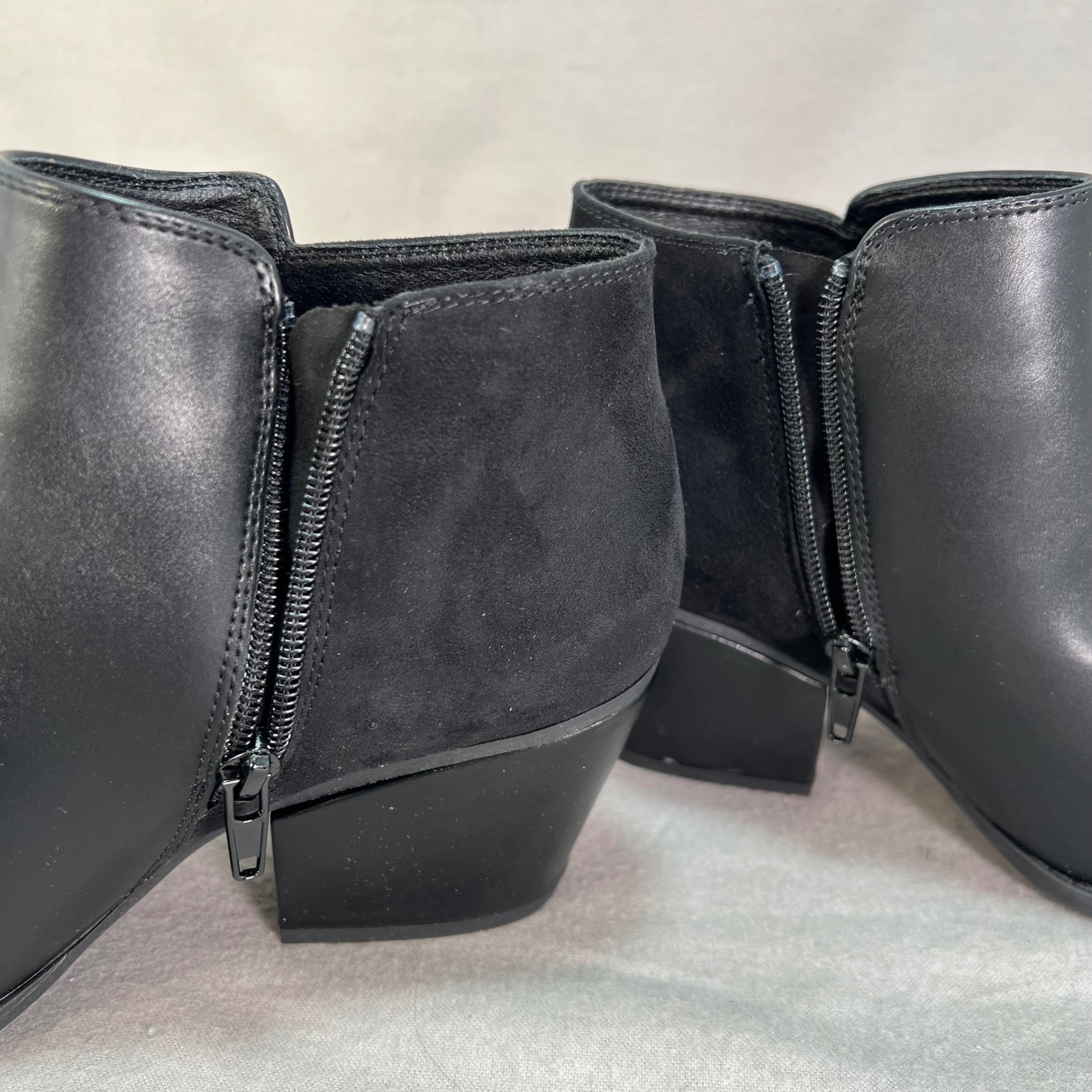 Black Pointed Toe Block Heel Ankle Booties Edgy Street Style Night Out 7.5