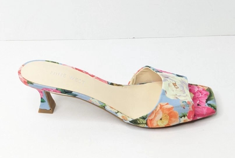 Nine West NINYA Floral Kitten Block Heel Open Toe Slip-on Sandals Size 9