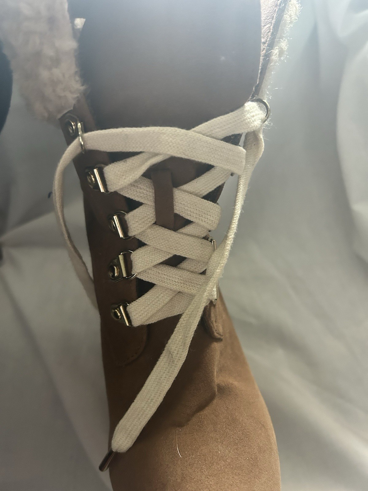 Women’s Shoedazzle Anneli Size 6 Cognac Furry Platform Lace Up Bloc Heel Bootie