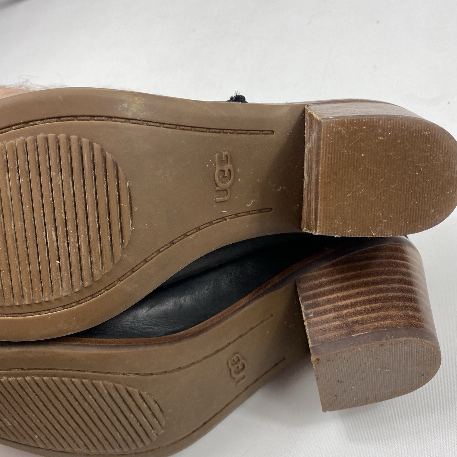 UGG Lovisa Heels Women’s Size 7.5 Black Leather Mule Slip On Used Good