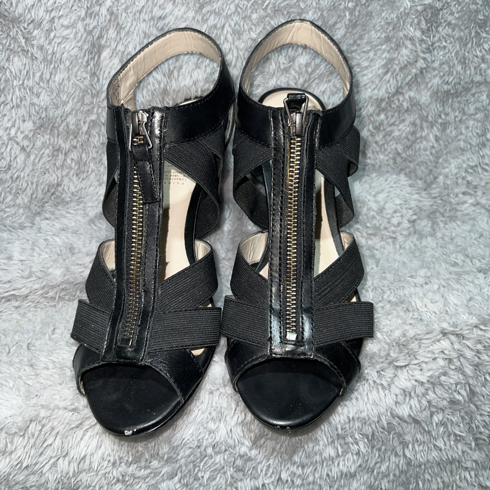 MR KT Women’s Block Heel Sandals Front Zip Black Cocktail Party Shoes 8.5 A3