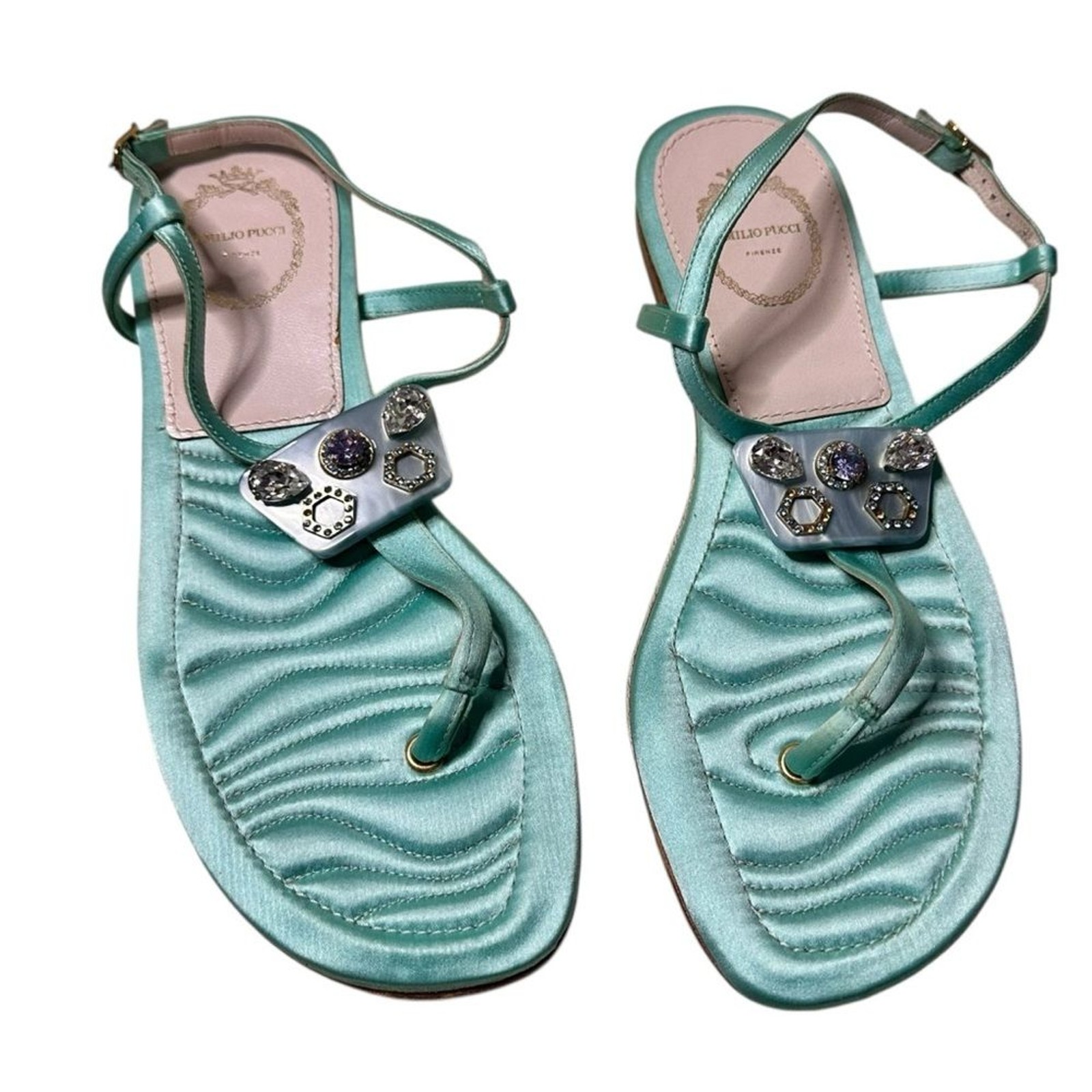 Emilio Pucci Silk and Crystal Embellished Sandals Size 38 7.5