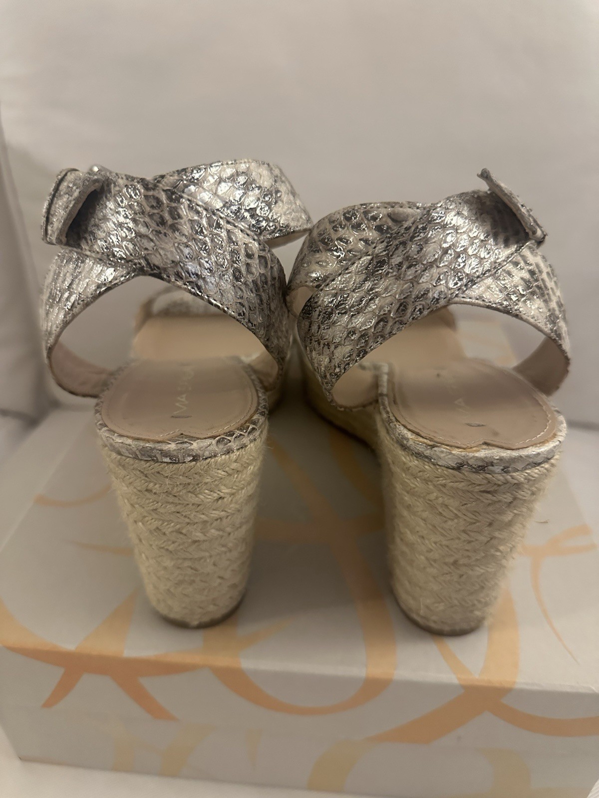 Via Spiga Silver Snake Print Wedge Sandals Ankle Strap Buckle US 10 M Used once