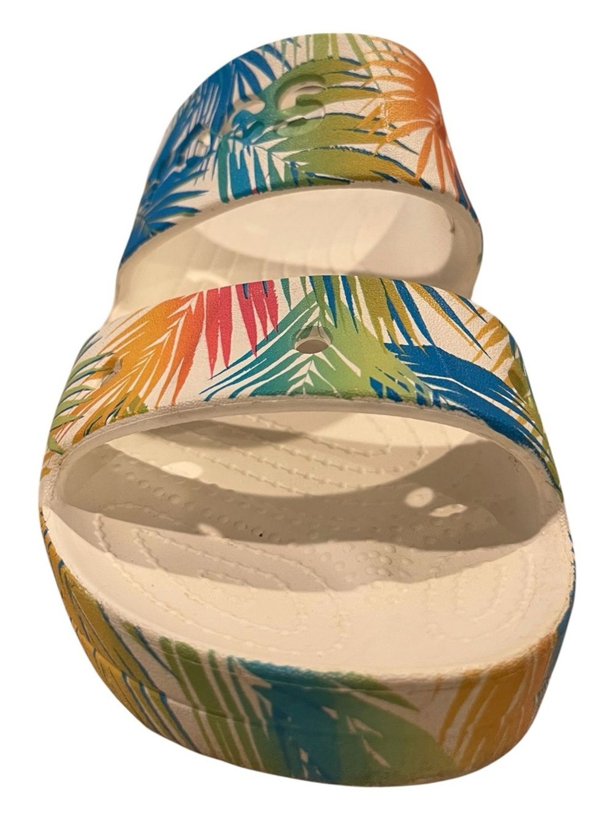 Crocs Baya Platform Slide Sandals Tropical Palm Print White Pink Green Size 10