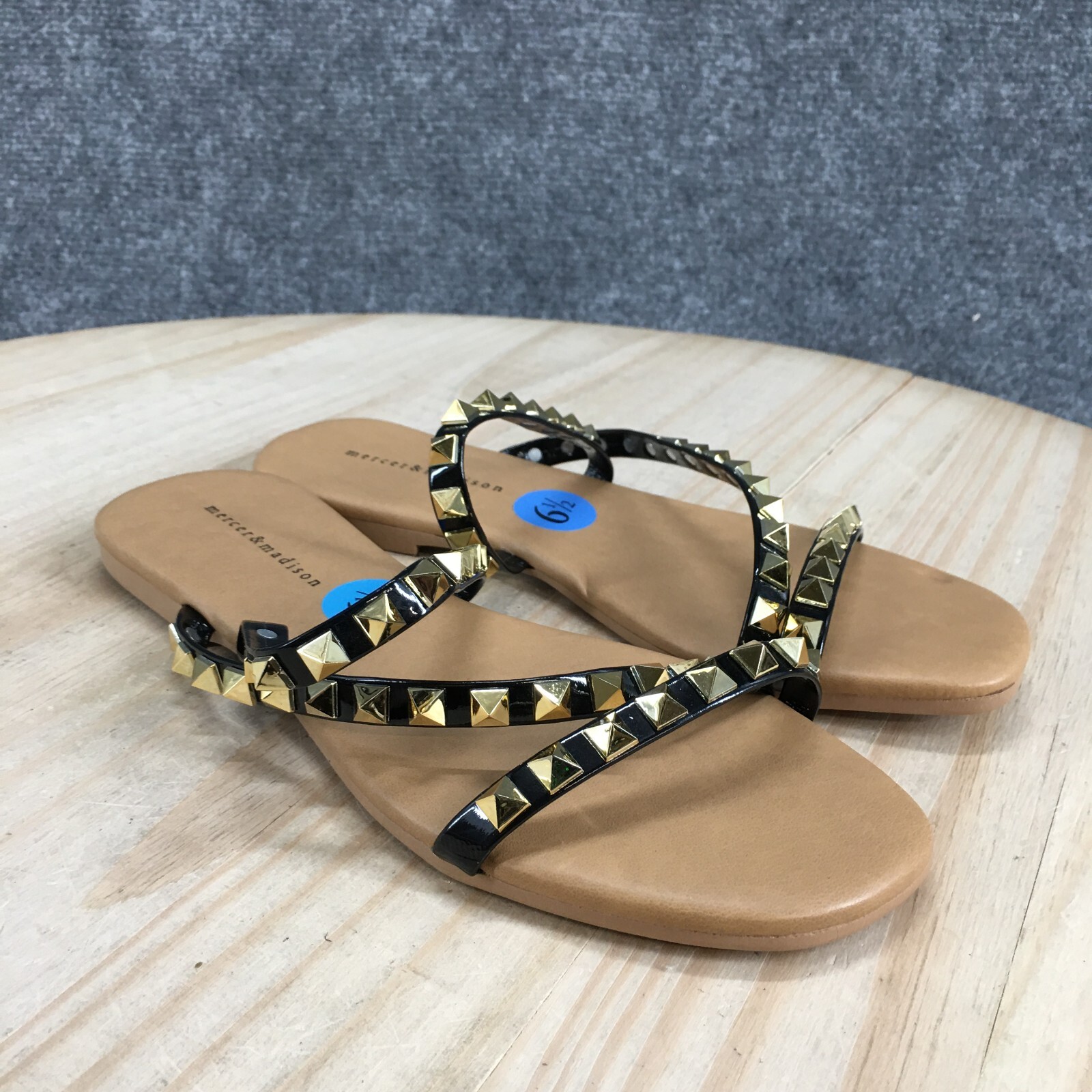 Mercer And Madison Sandals Womens 6.5 Studded ZStrap Slip On Flats Slide Brown