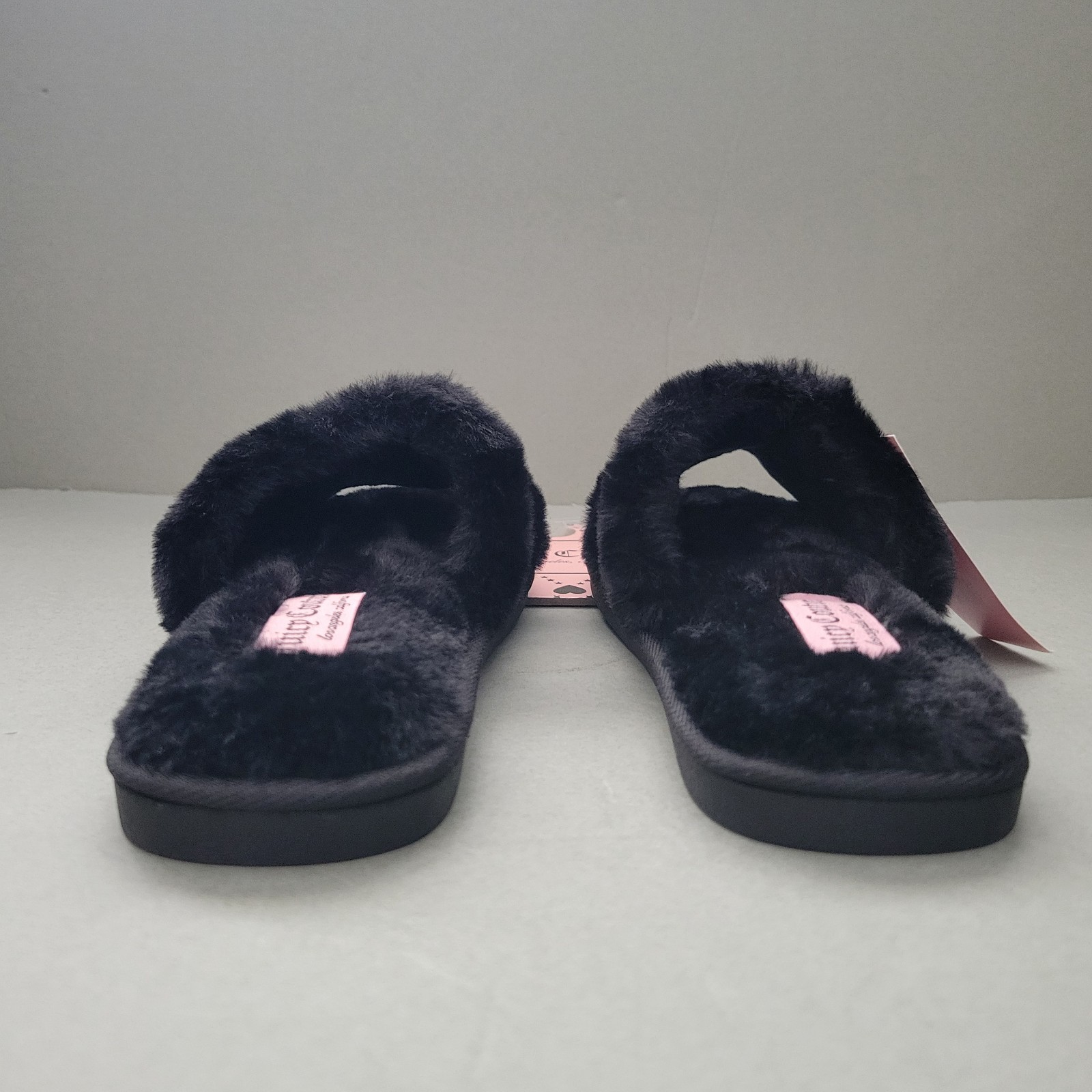 Juicy Couture Craven Rhinestone Faux Fur Slide Slip On Black Women US Small 5
