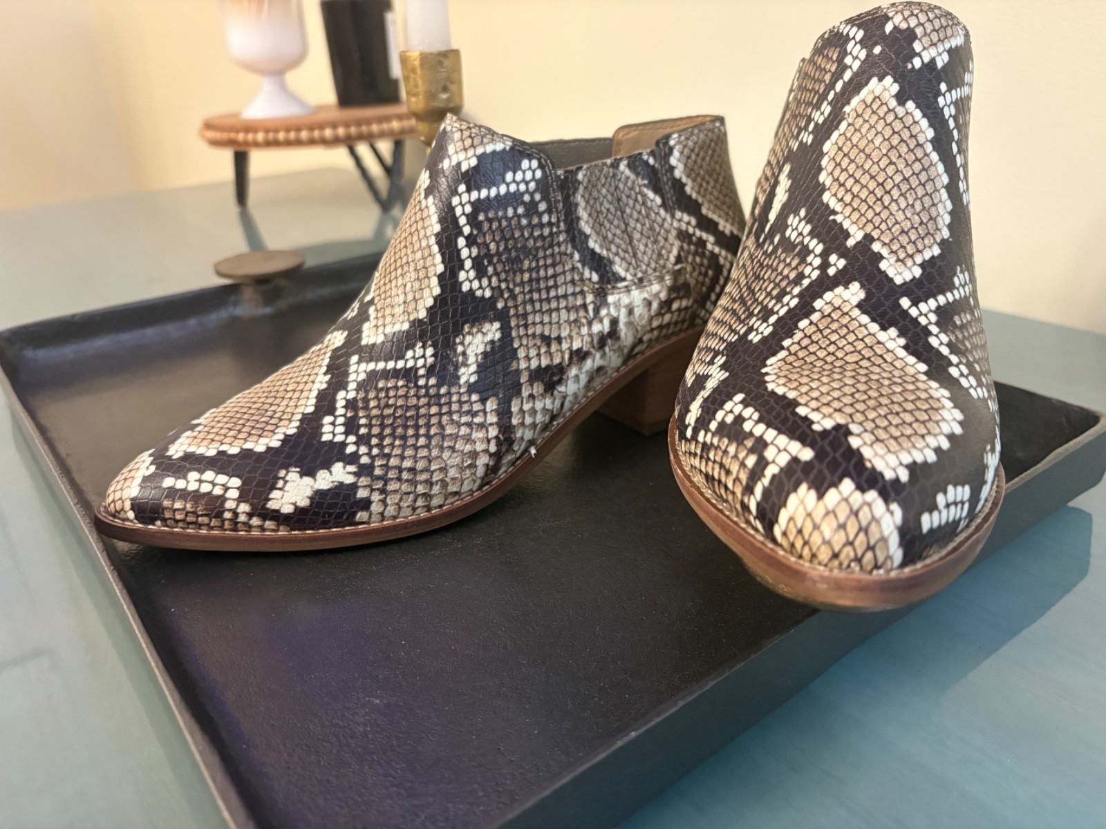 MADEWELL Chelsie Snake Print Embossed Leather shoes Boots Womens size 8.5 new