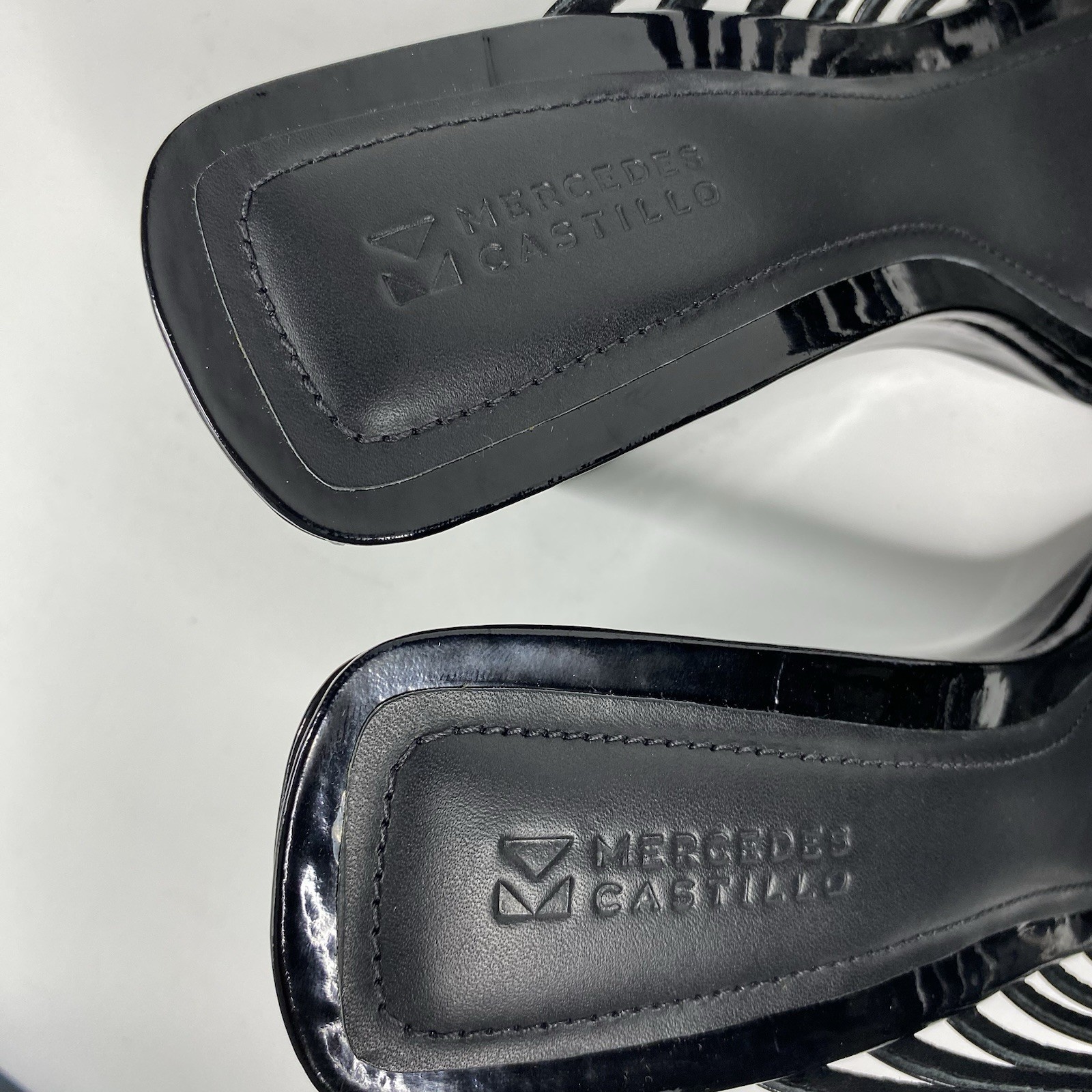 Mercedes Castillo Cecilia Wedge Sandal Glossy Black Patent Women’s US 10.5