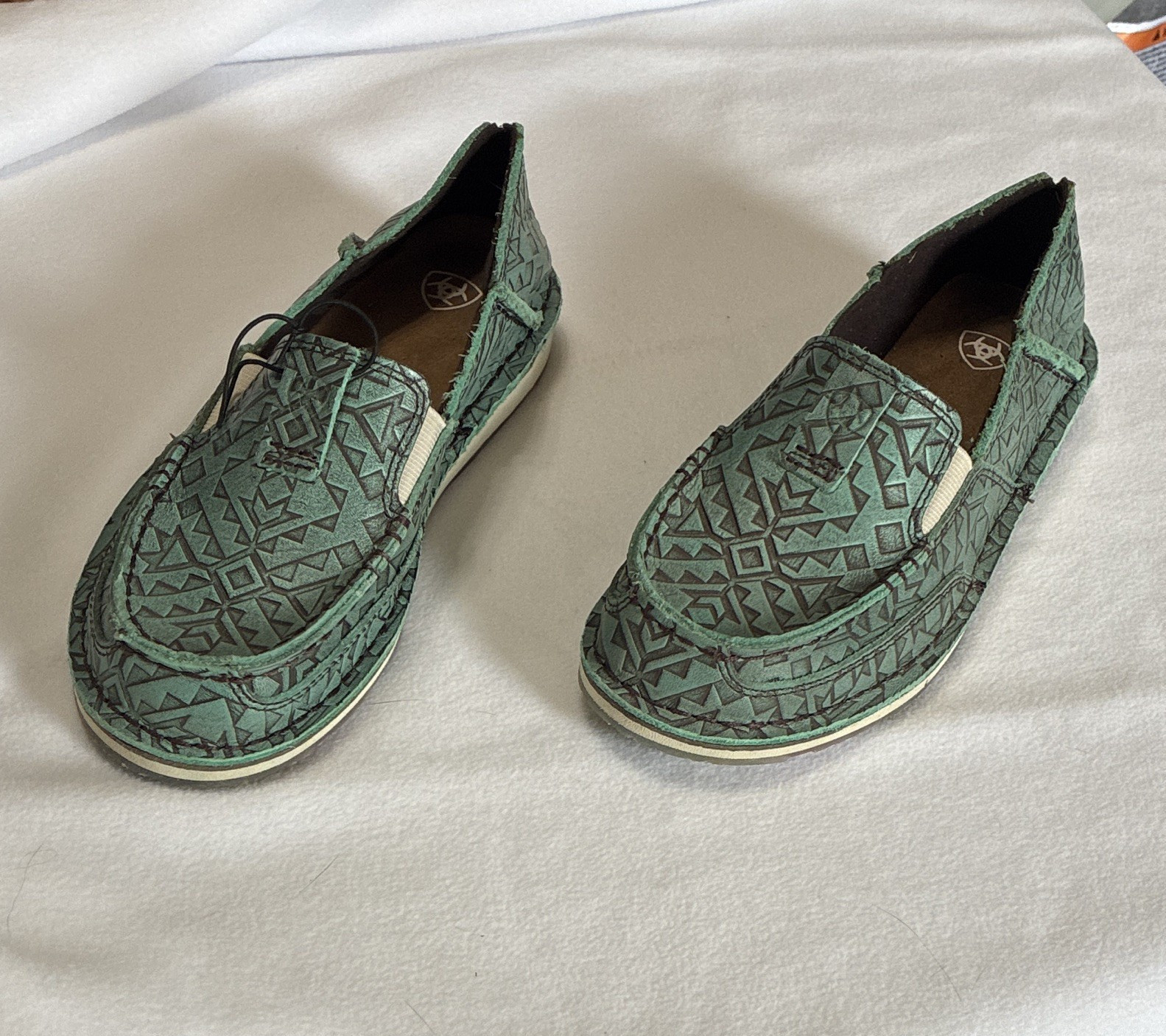Ariat Women’s Green Geometric Leather Slip-On Flats Lightweight Round Toe US 6M