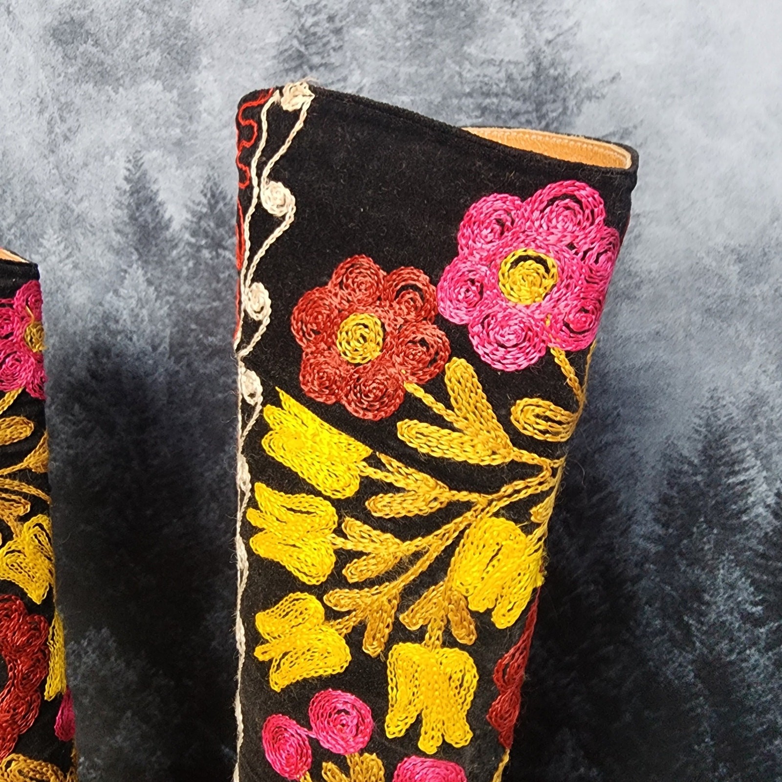 Unbranded Embroidered Mid-Calf Black Floral Riding Boots | Women’s 35 (US 7)