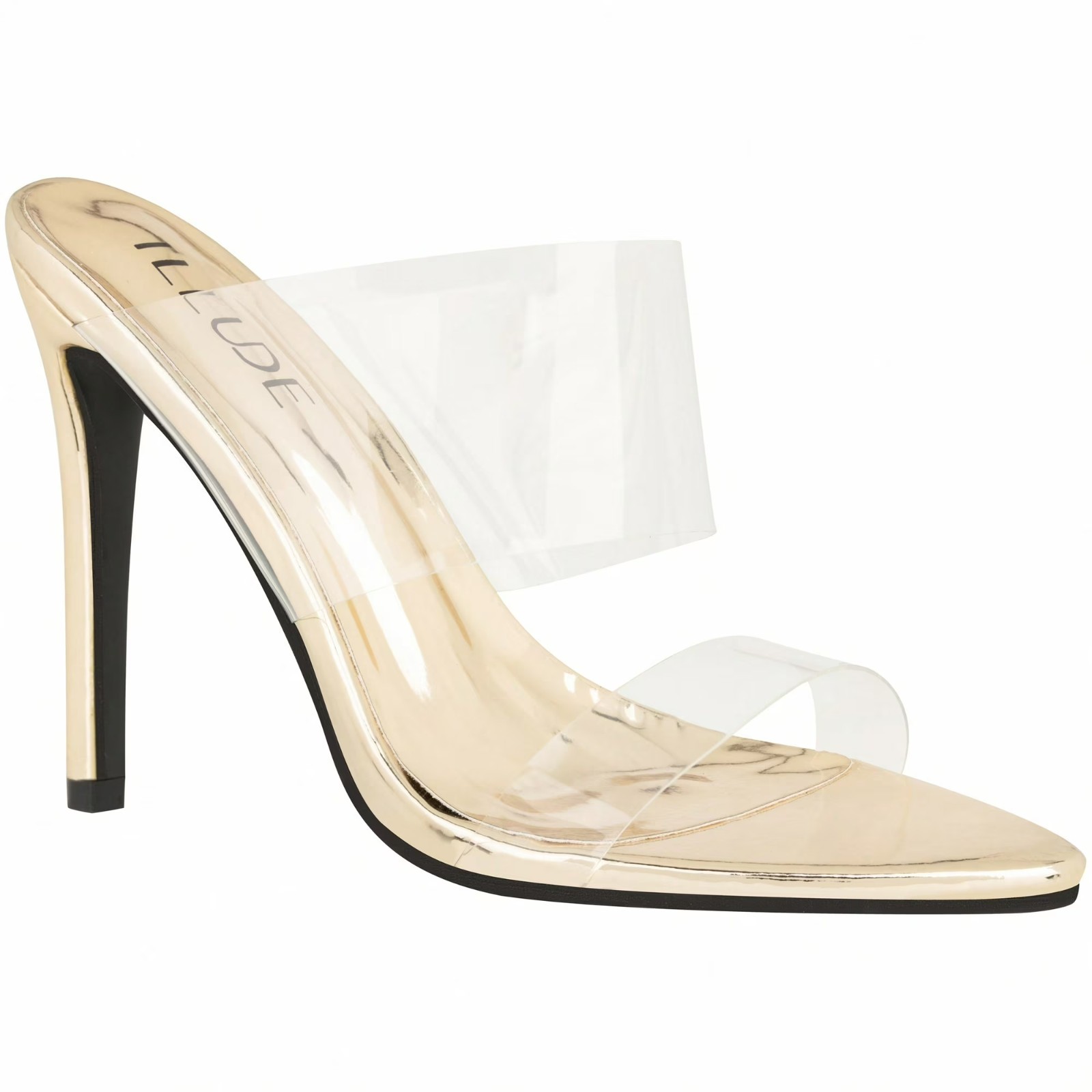 Women’s Clear Pointed Toe Sandals Stiletto Heels Transparent Strap Gold Size 9US