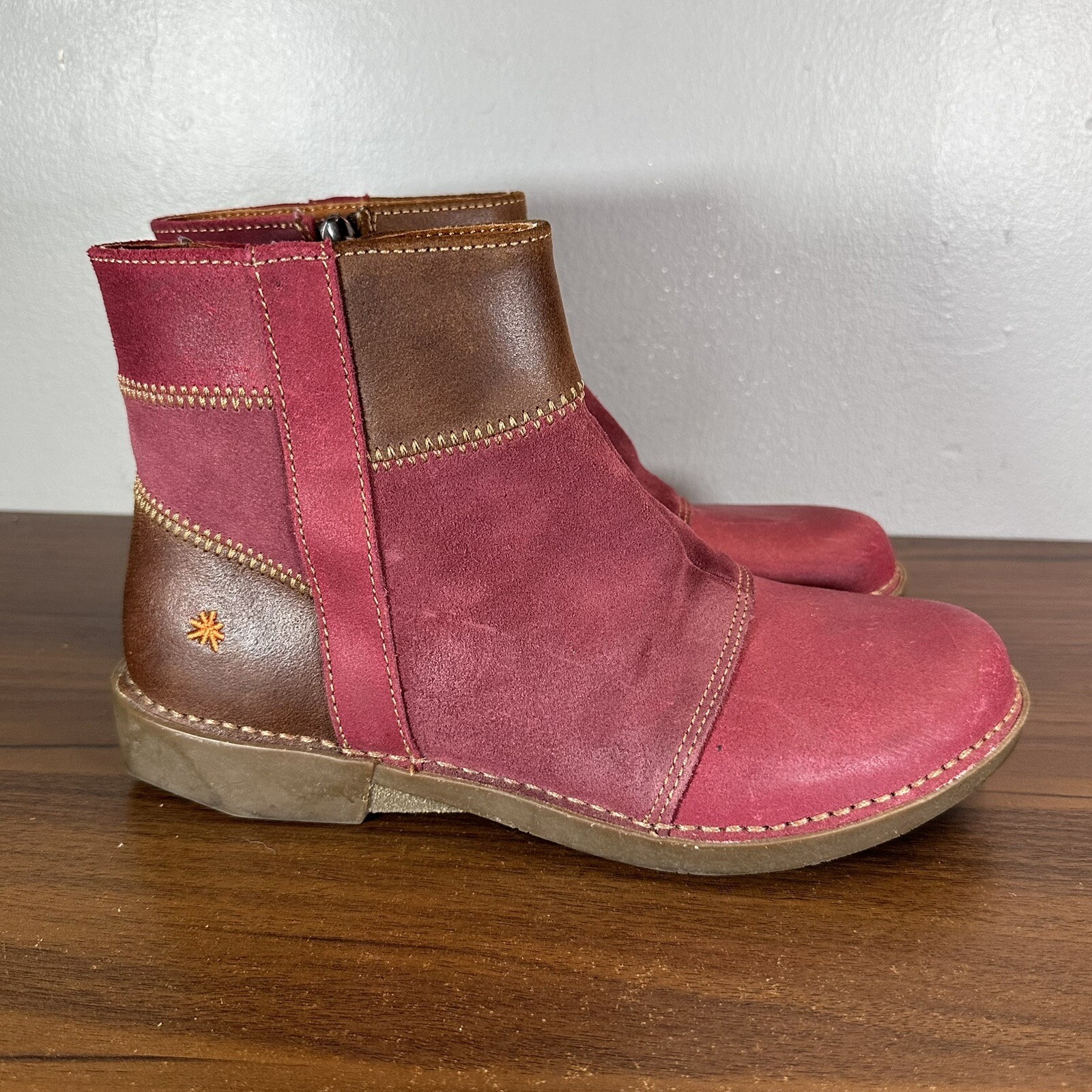 The Art Company Boots Womens 39 (US 8) Red Brown Patchwork Side Zip Casual Spain
